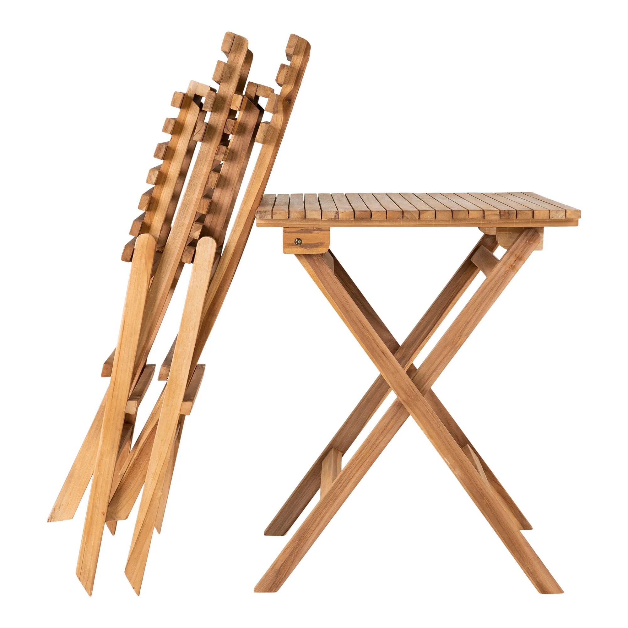 tinkaro Cuenca Café Set 2 Stühle 1 Tisch Teak 75/89 cm Natur