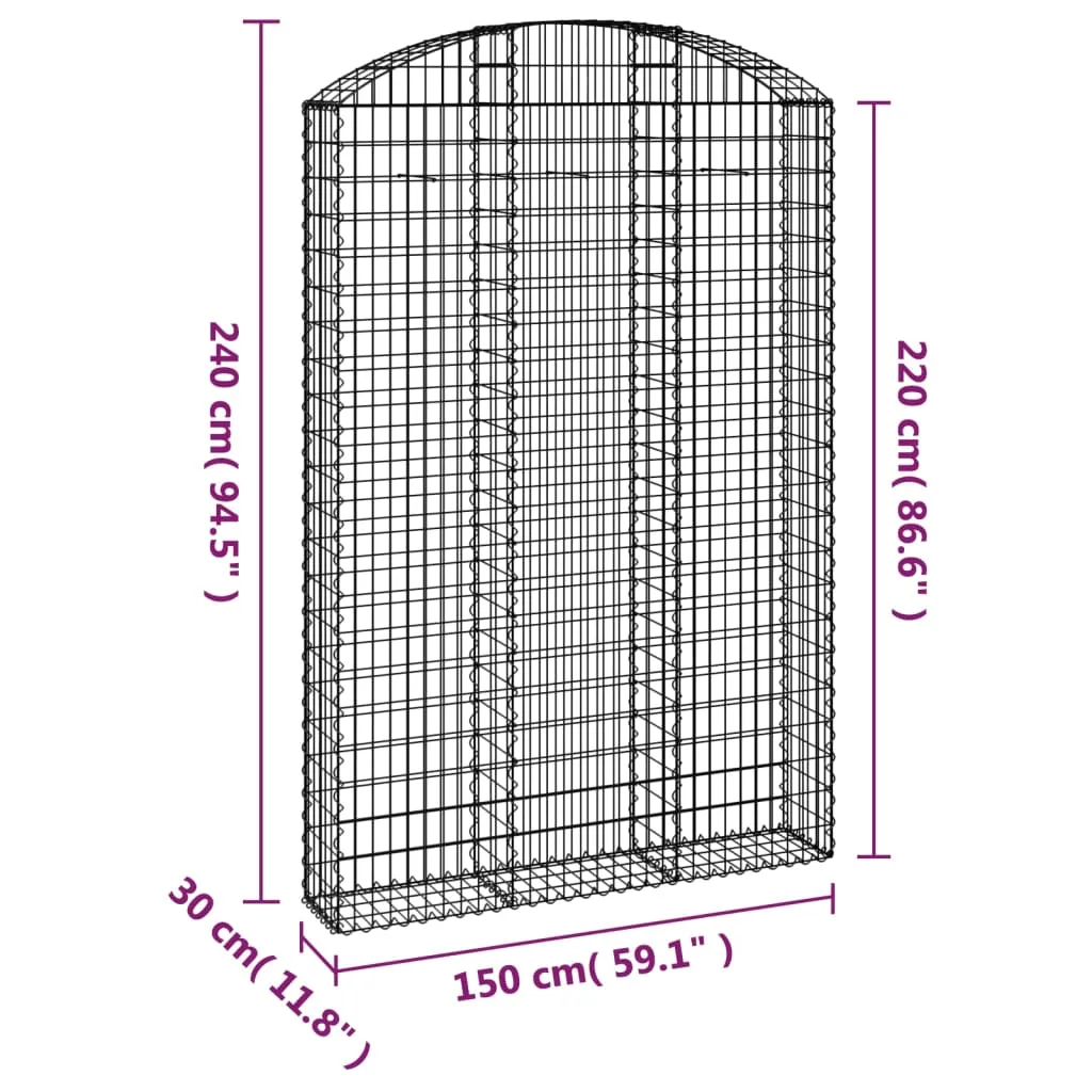 Gabionenwand Hochbogen 150x30x220/240 cm Silber Verzinktes Eisen