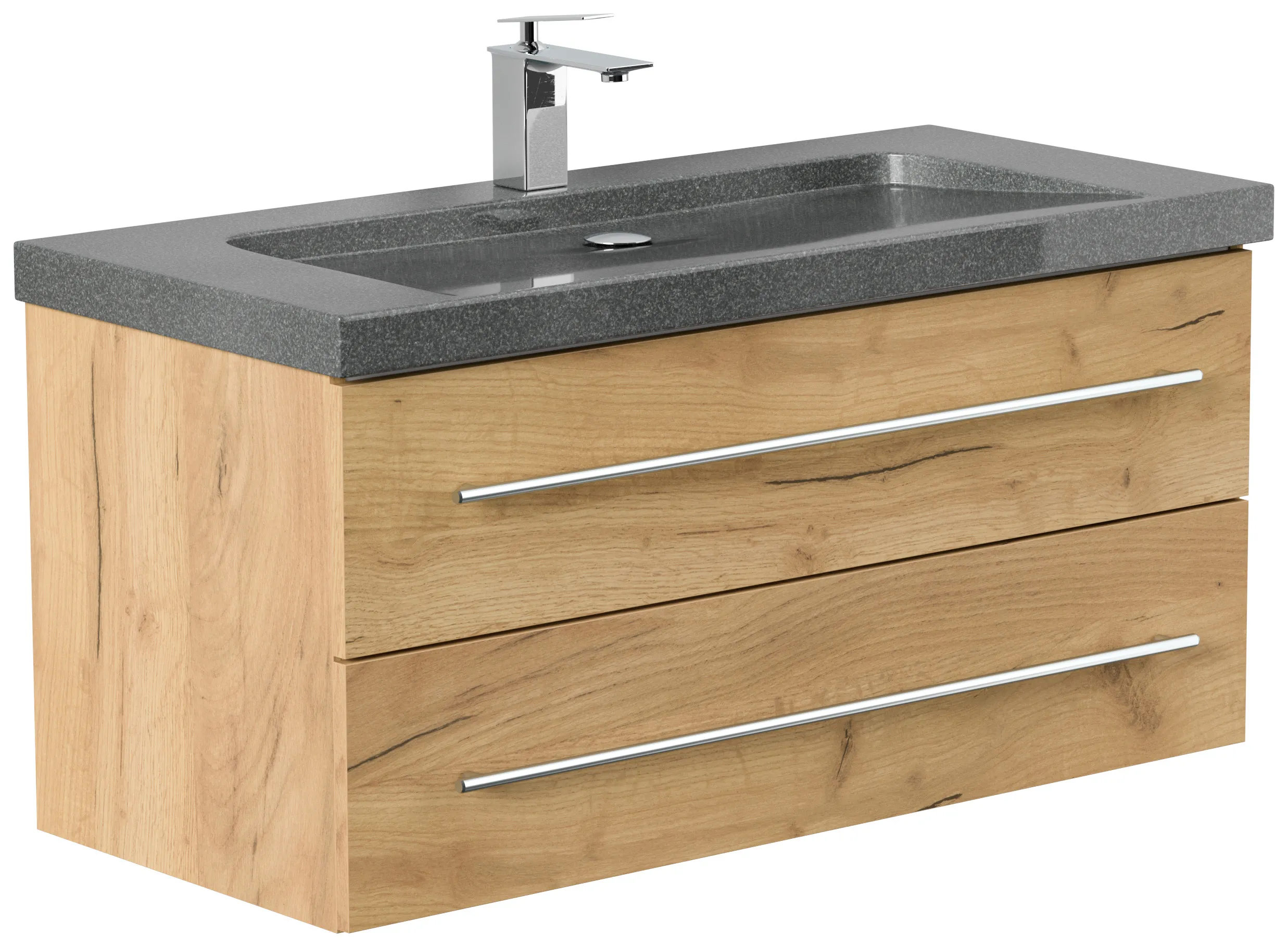 Badmöbel Granit G654 YAMO 100 cm 1 Hahnloch SoftClose eiche gold