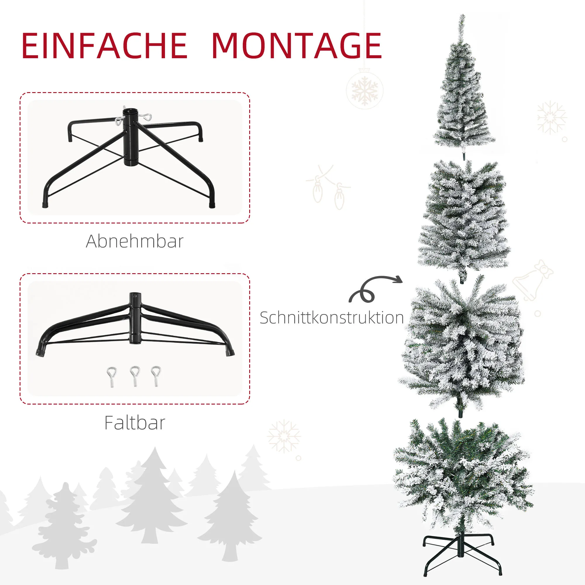 Künstlicher Weihnachtsbaum Bleistift Kiefer mit Schnee 180 cm Grün