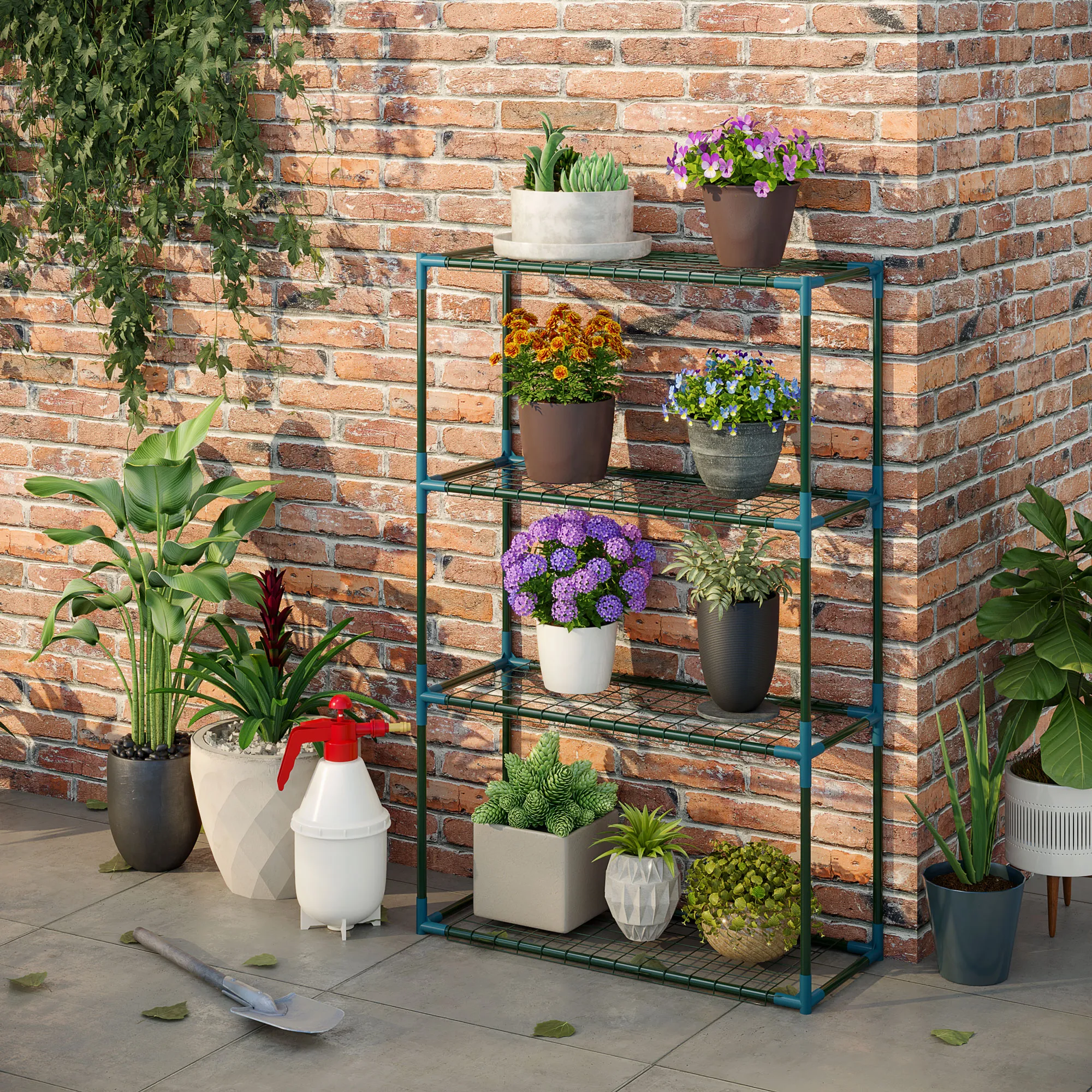 Zweiteiliges Pflanzenregal Set 70L x 27B x 110H cm Grün