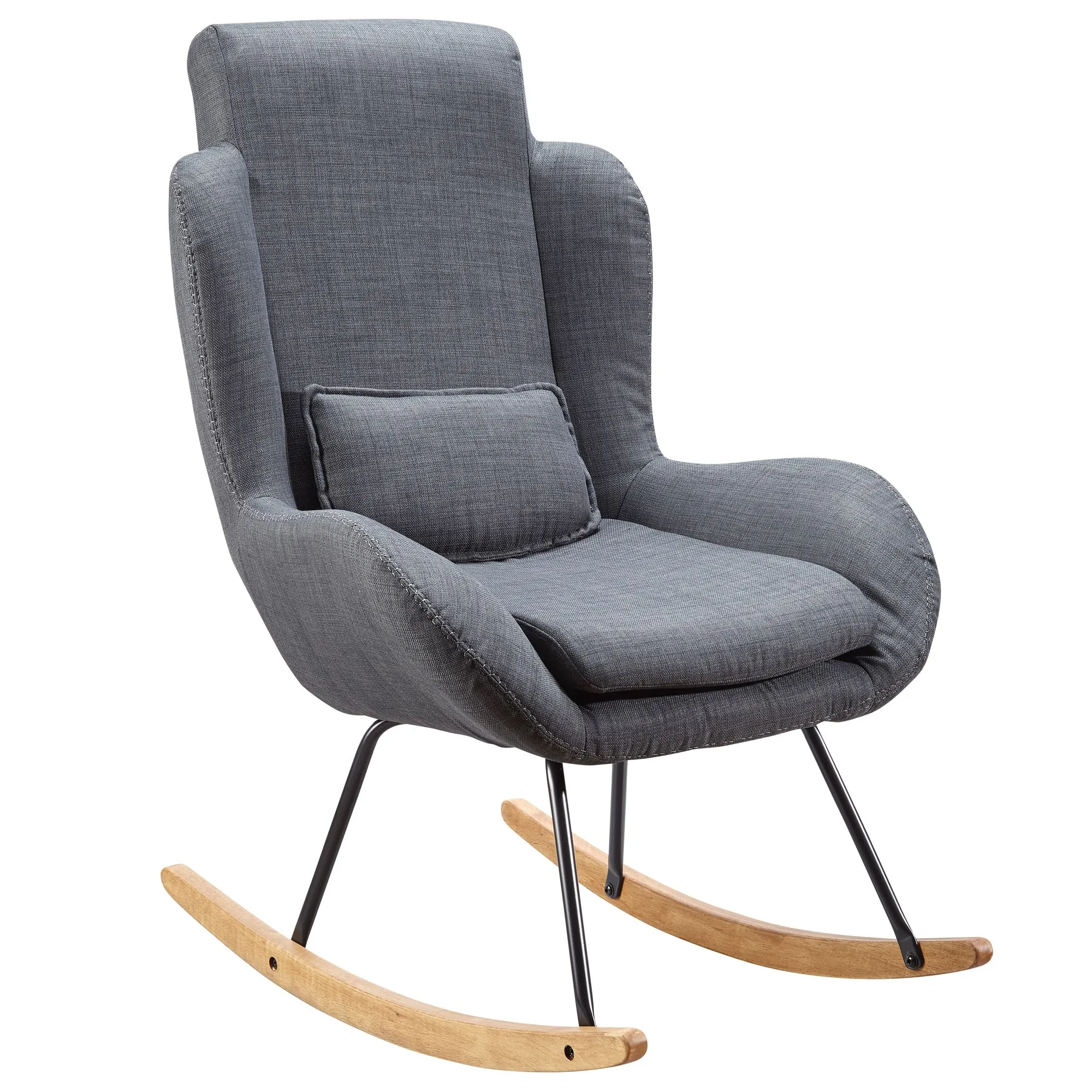 tinkaro Schaukelstuhl schwingend JANKO Rubberwood/Stoff Relaxliege Anthrazit
