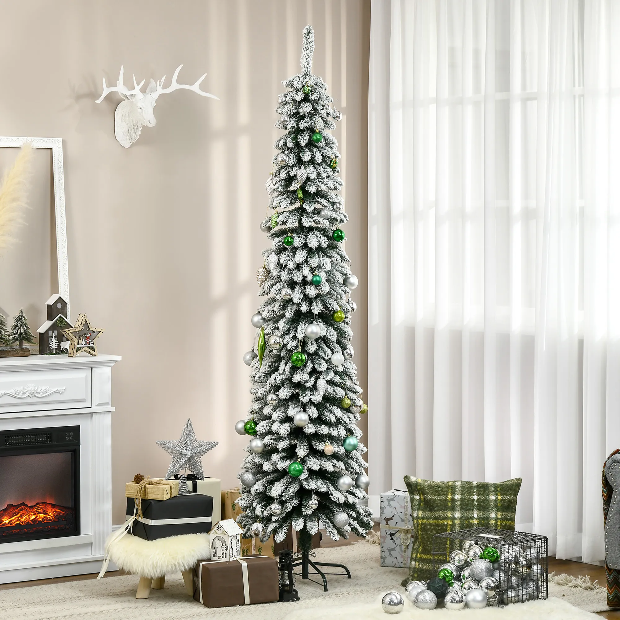 Künstlicher Weihnachtsbaum schneebedeckt schmal 210 cm Grün/Weiß