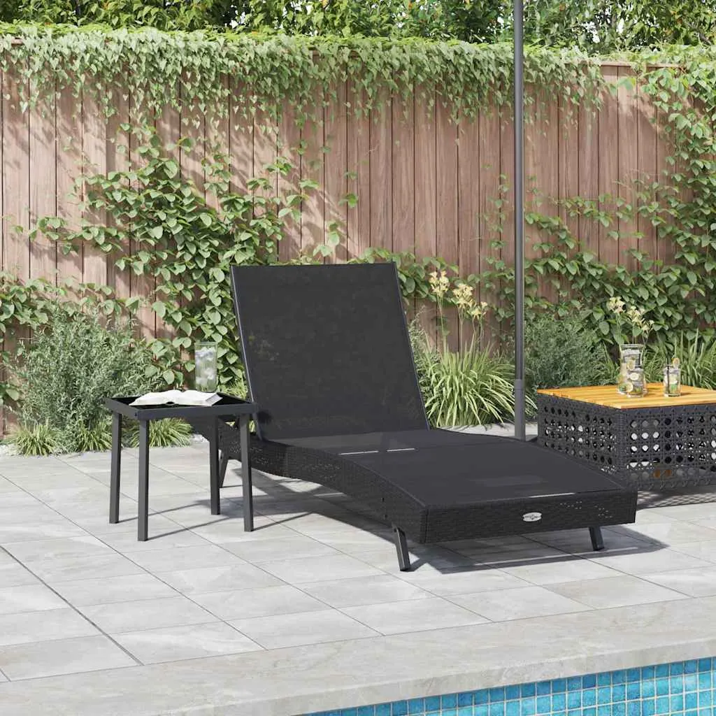 Sonnenliege mit Tisch 197x70x82 cm Schwarz Polyrattan