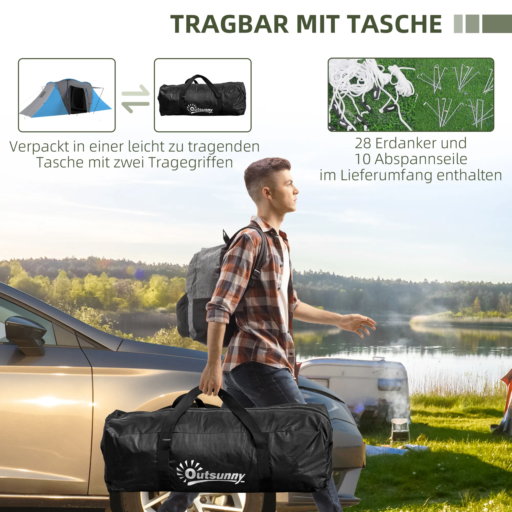 Tunnelzelt 4-6 Personen 555x225x190 cm Grau-Blau