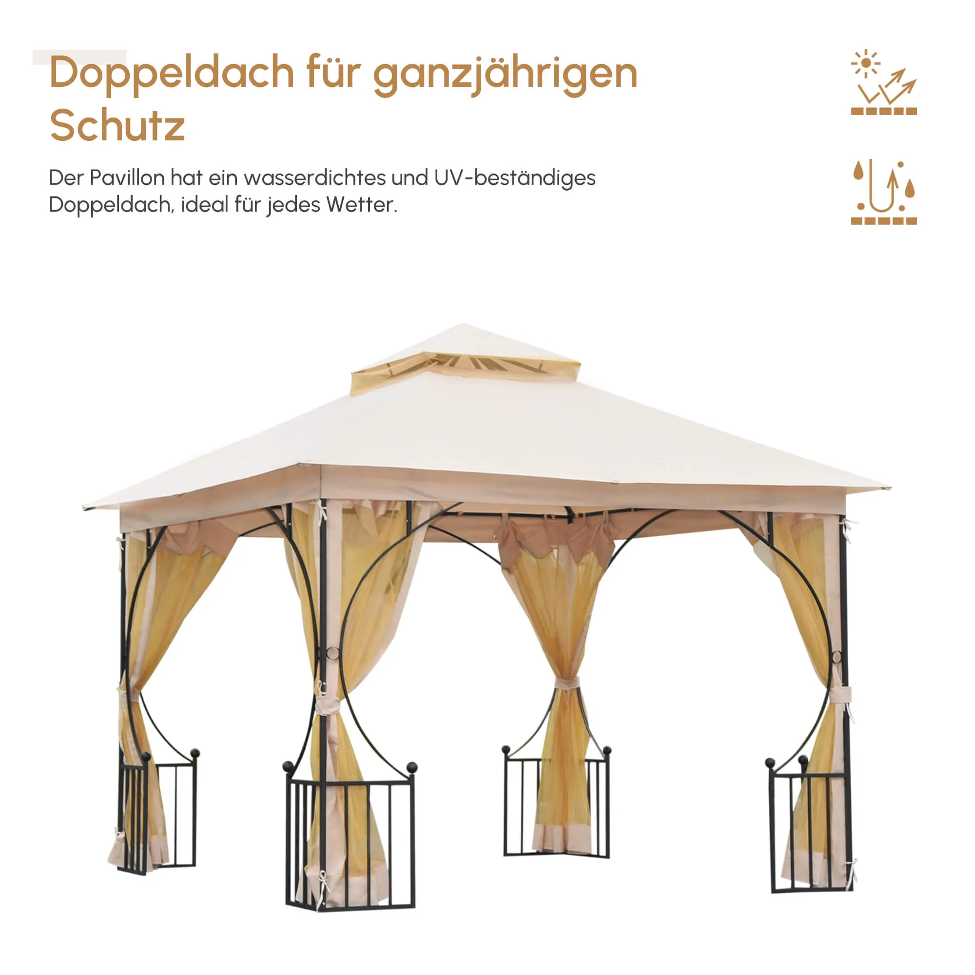 Luxuriöser Gartenpavillon 295x295x275 cm Beige+Schwarz
