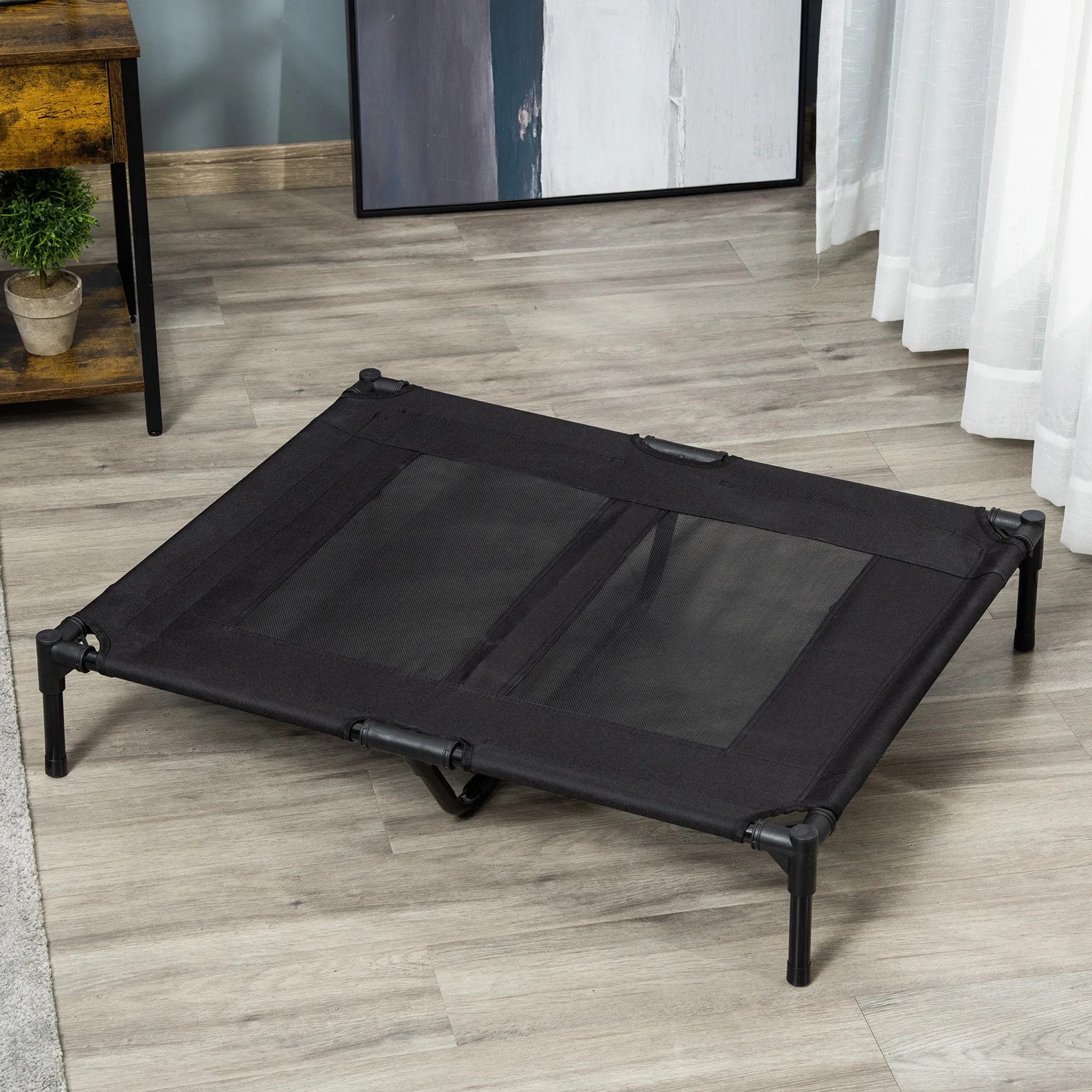Hundebett Outdoor klappbar aus Oxford-Gewebe, 92x76x18 cm, Schwarz