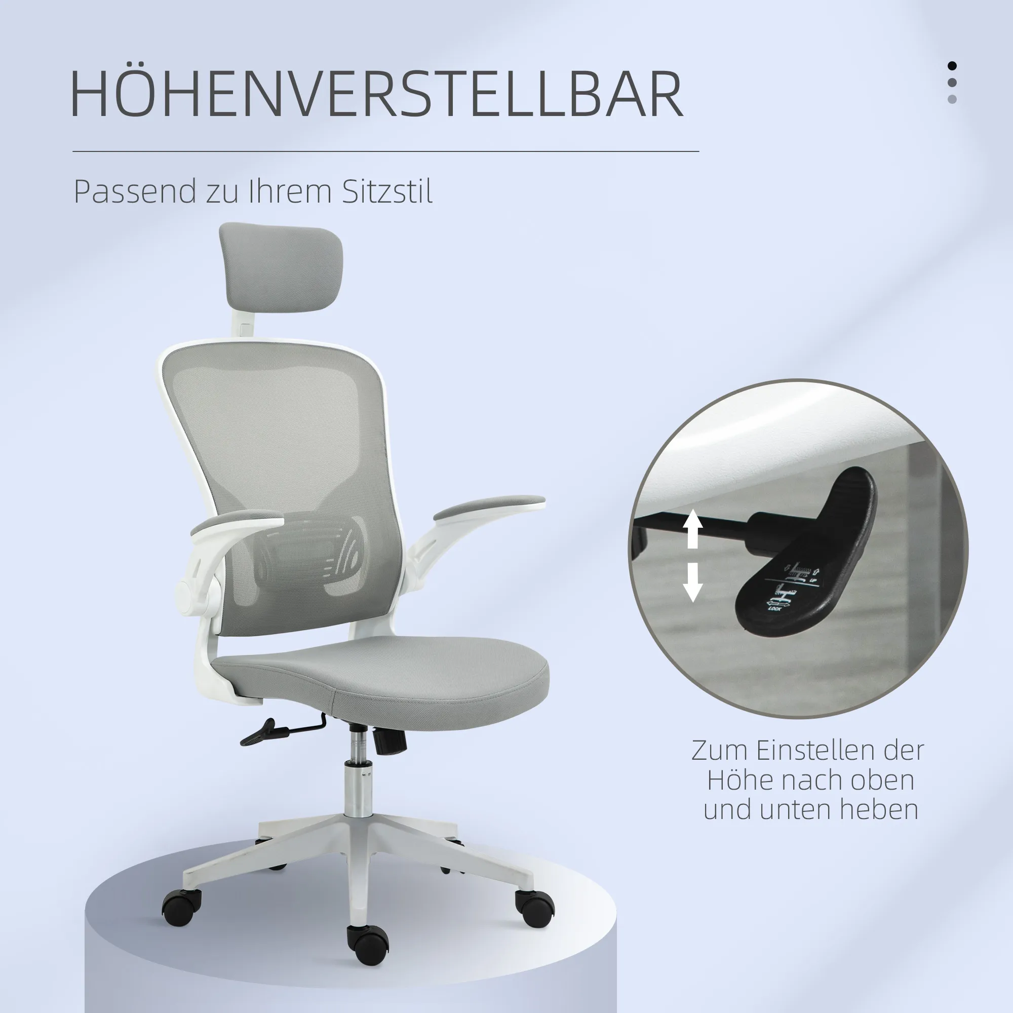 Ergonomischer Bürostuhl Grau 65B x 64T x 114-122H cm