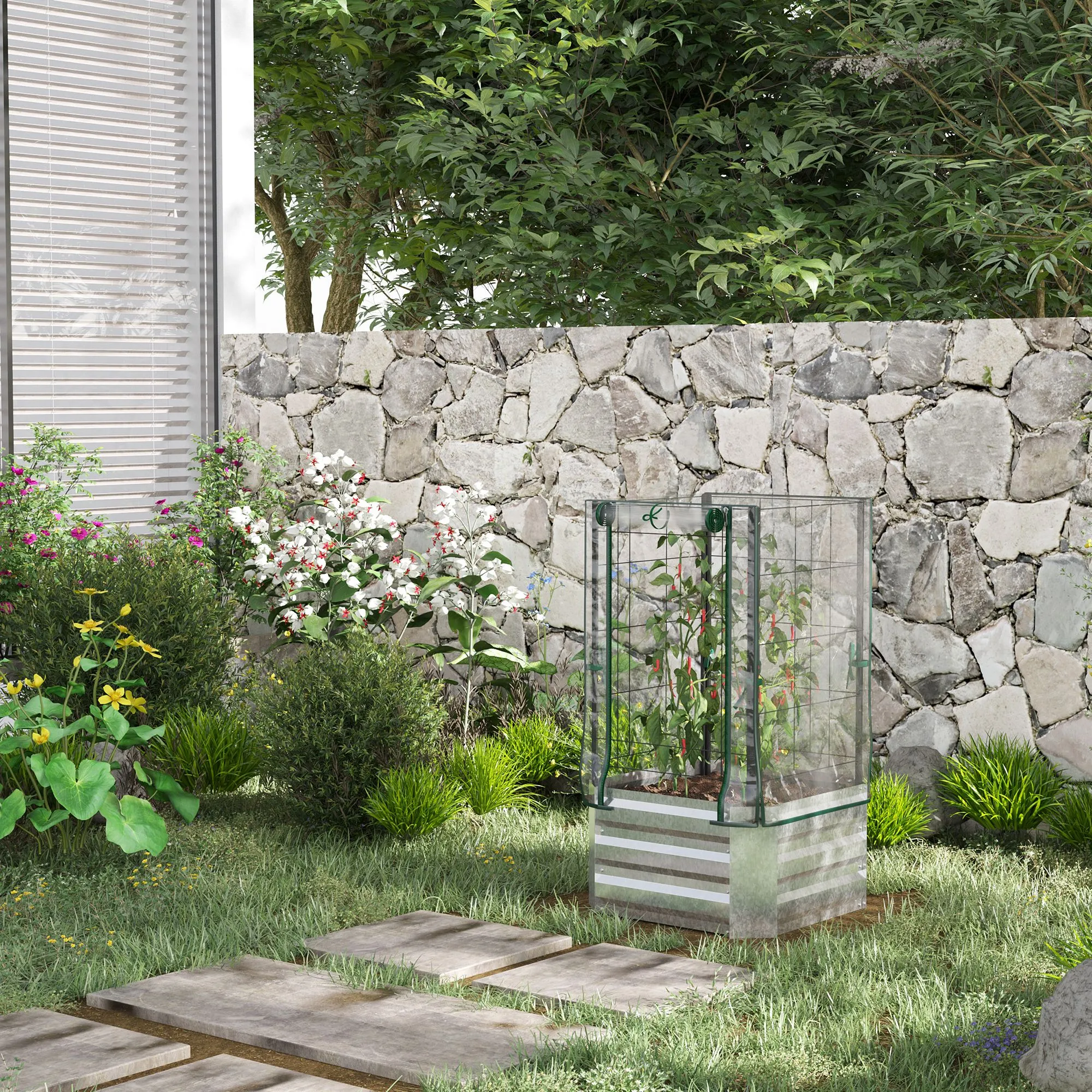 Pflanzkasten-Set 53L x 53B x 90H cm in Silber und Grün
