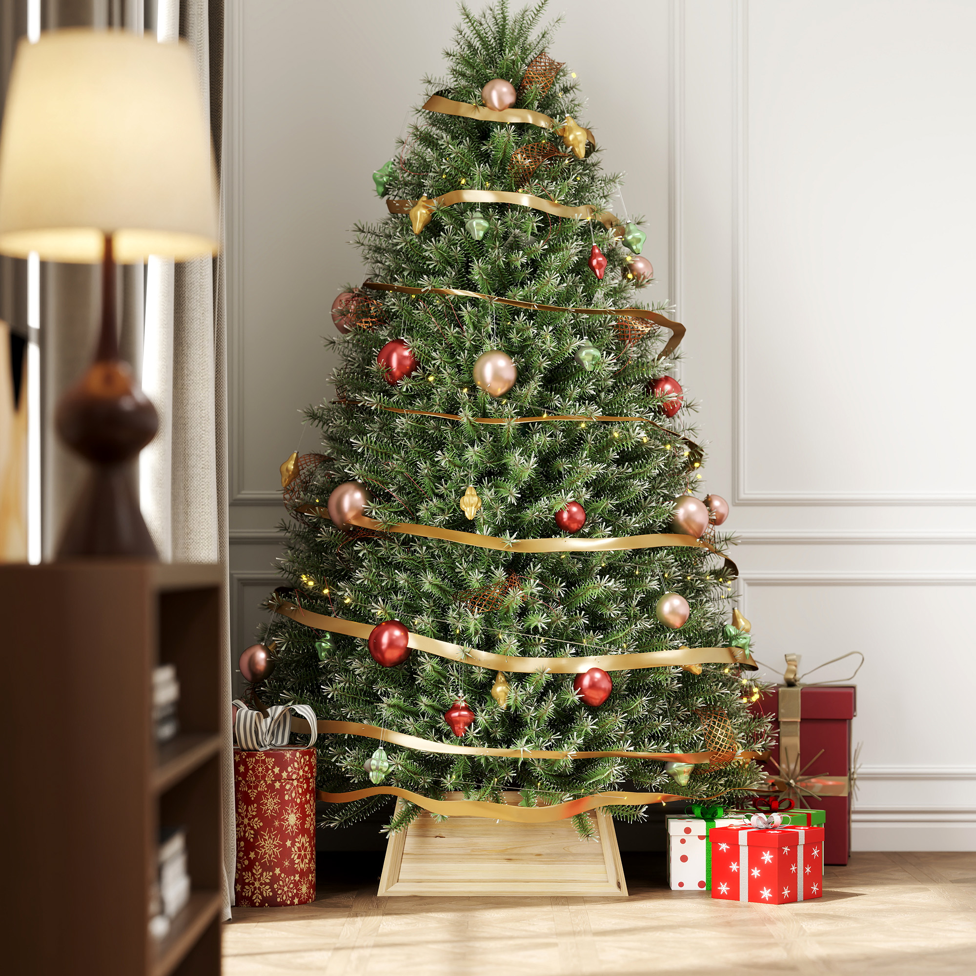 Weihnachtsbaumrock Naturholz 65L x 65B x 27H cm