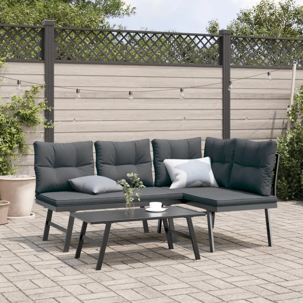 Gartenbank Schwarz 173x118x76 cm mit pulverbeschichtetem Stahlgestell