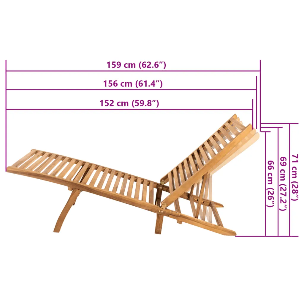 Komfortable Sonnenliege aus Naturholz 55x161x69 cm in Naturfarbe