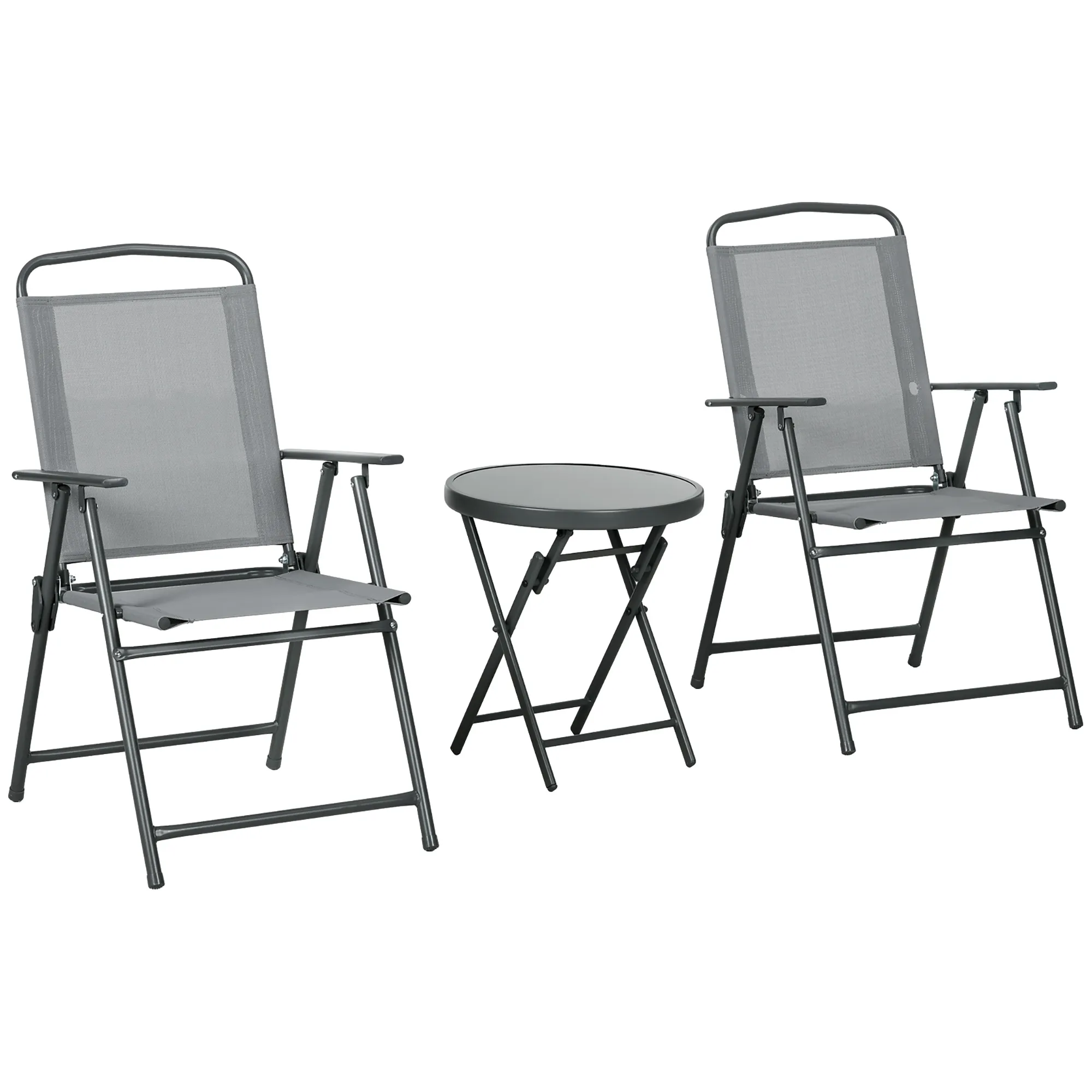 Gartenmöbel-Set Hellgrau Ø45 x 50H cm mit Klappstühlen