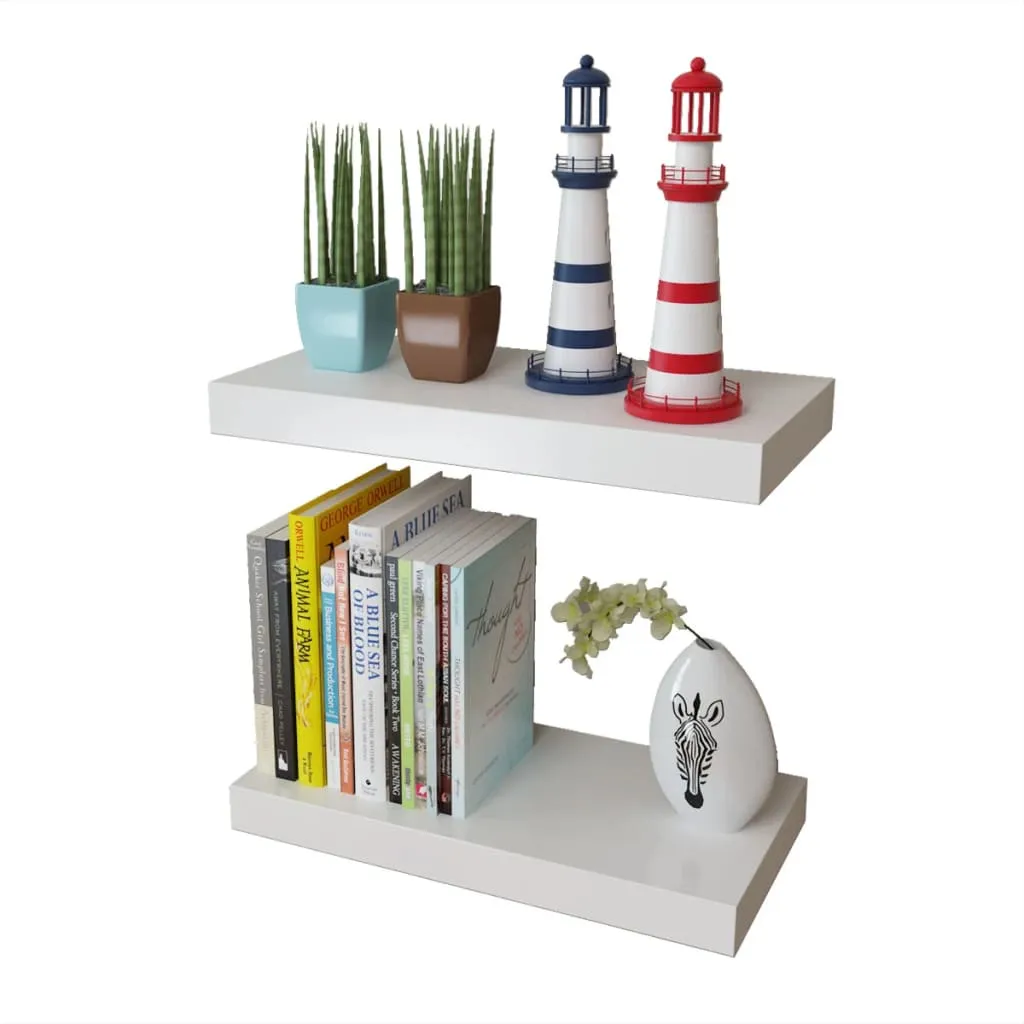 2er Set Weißes Wandregal 40 x 20 x 3,8 cm mit unsichtbarem Montagesystem