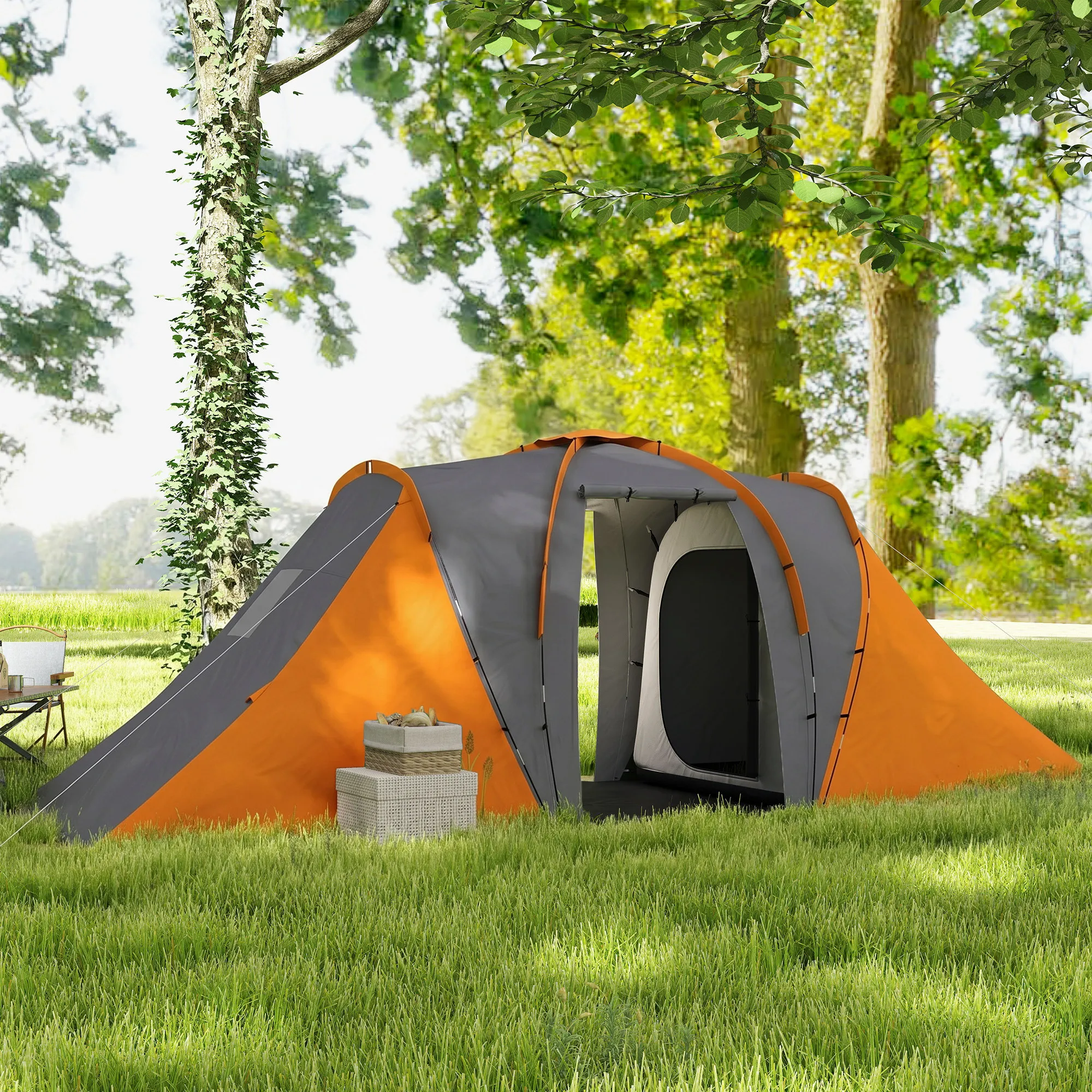 Tunnelzelt 4-6 Personen 555x225x190 cm Grau-Orange