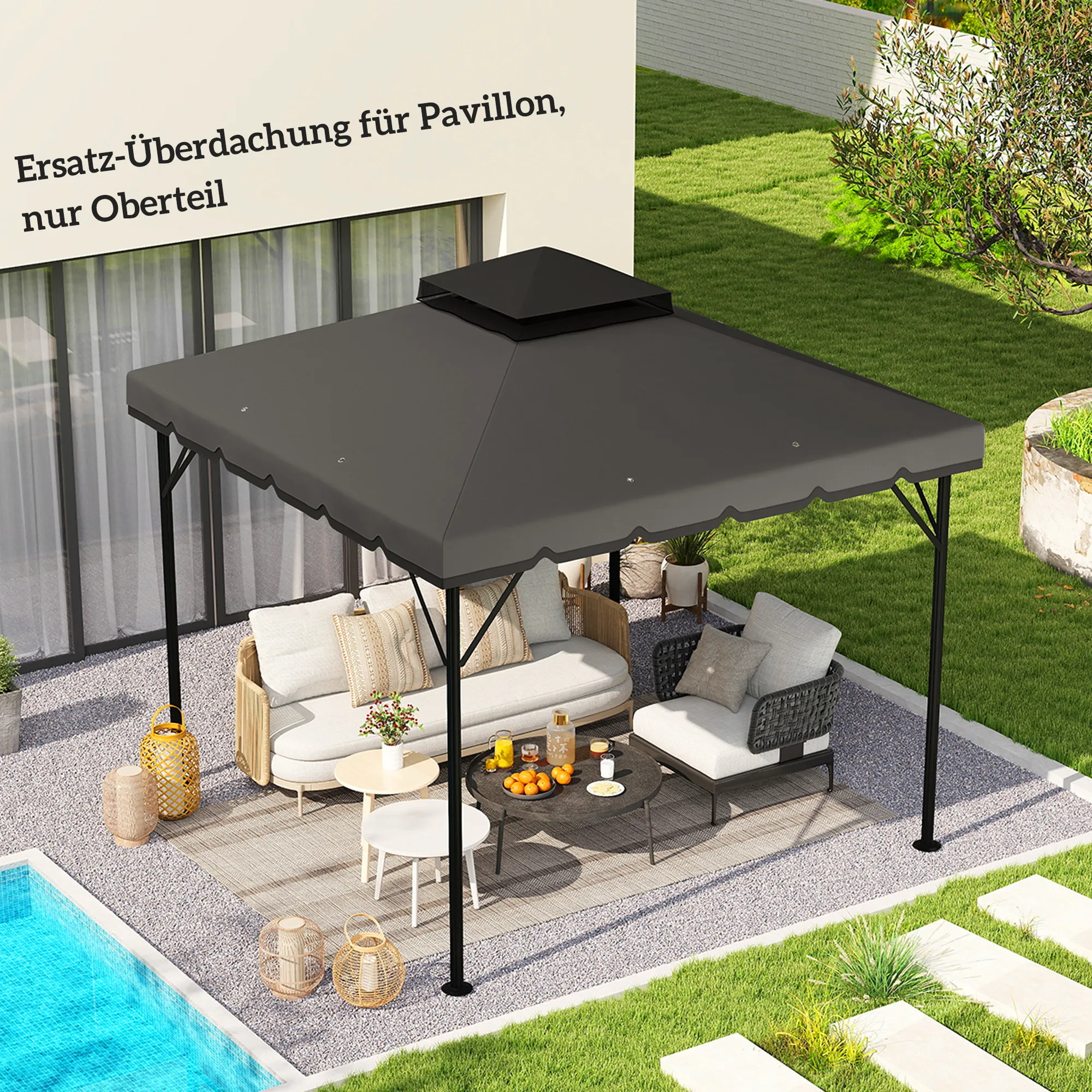 Ersatzdach 3 x 3 m Hellgrau+Dunkelgrau für Pavillon