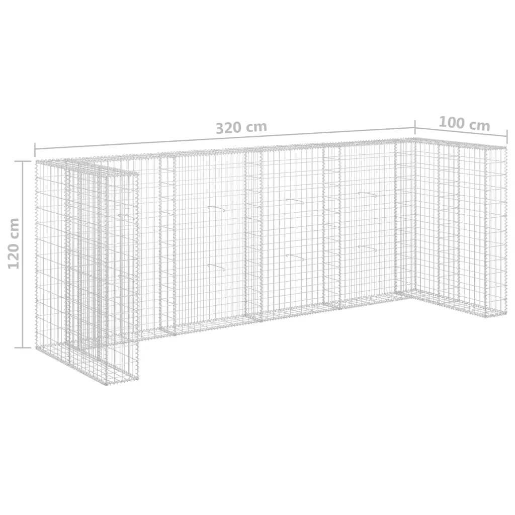Gabionenwand Mülltonnenverkleidung 320x100x120 cm Silber