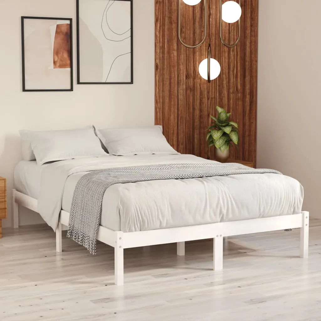 Massivholz Bett 195,5x145,5x31 cm Weiß für Matratze 140x190 cm