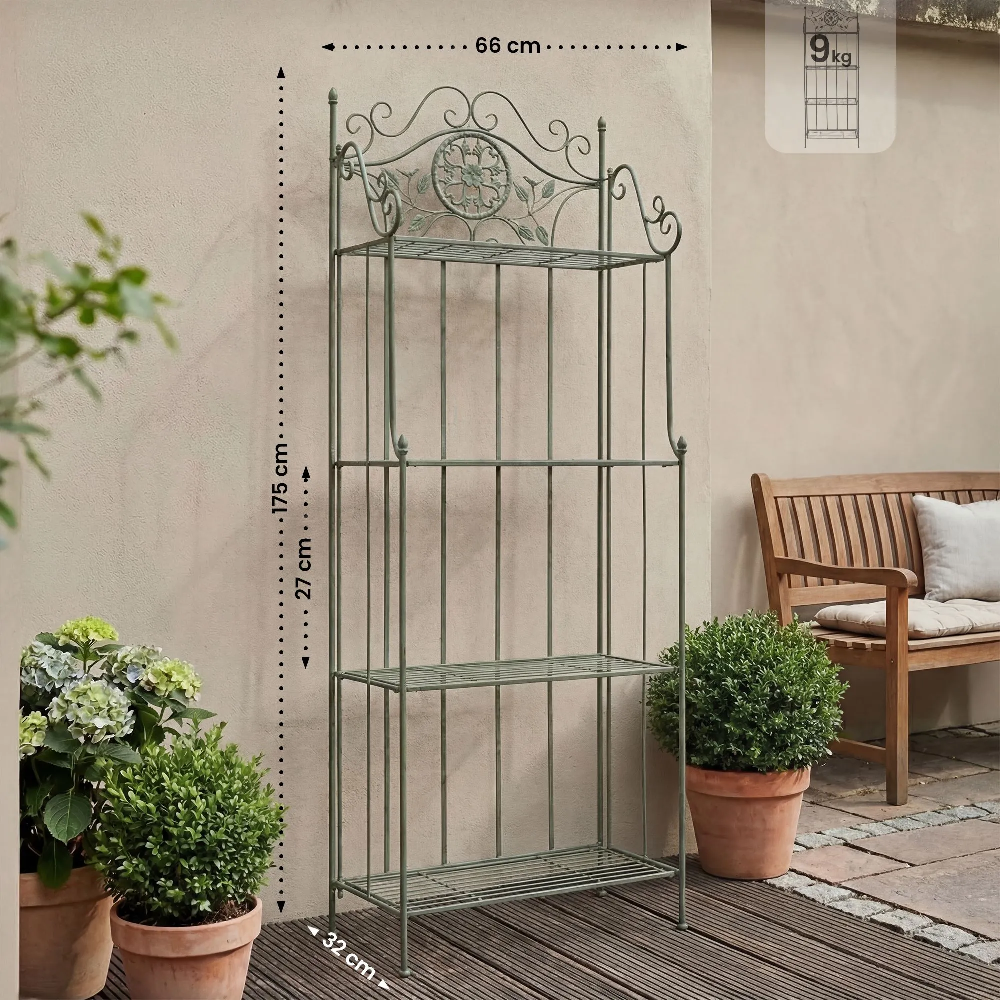 Pflanzenregal Flora Klappbar 175x66x32 cm antik-grün