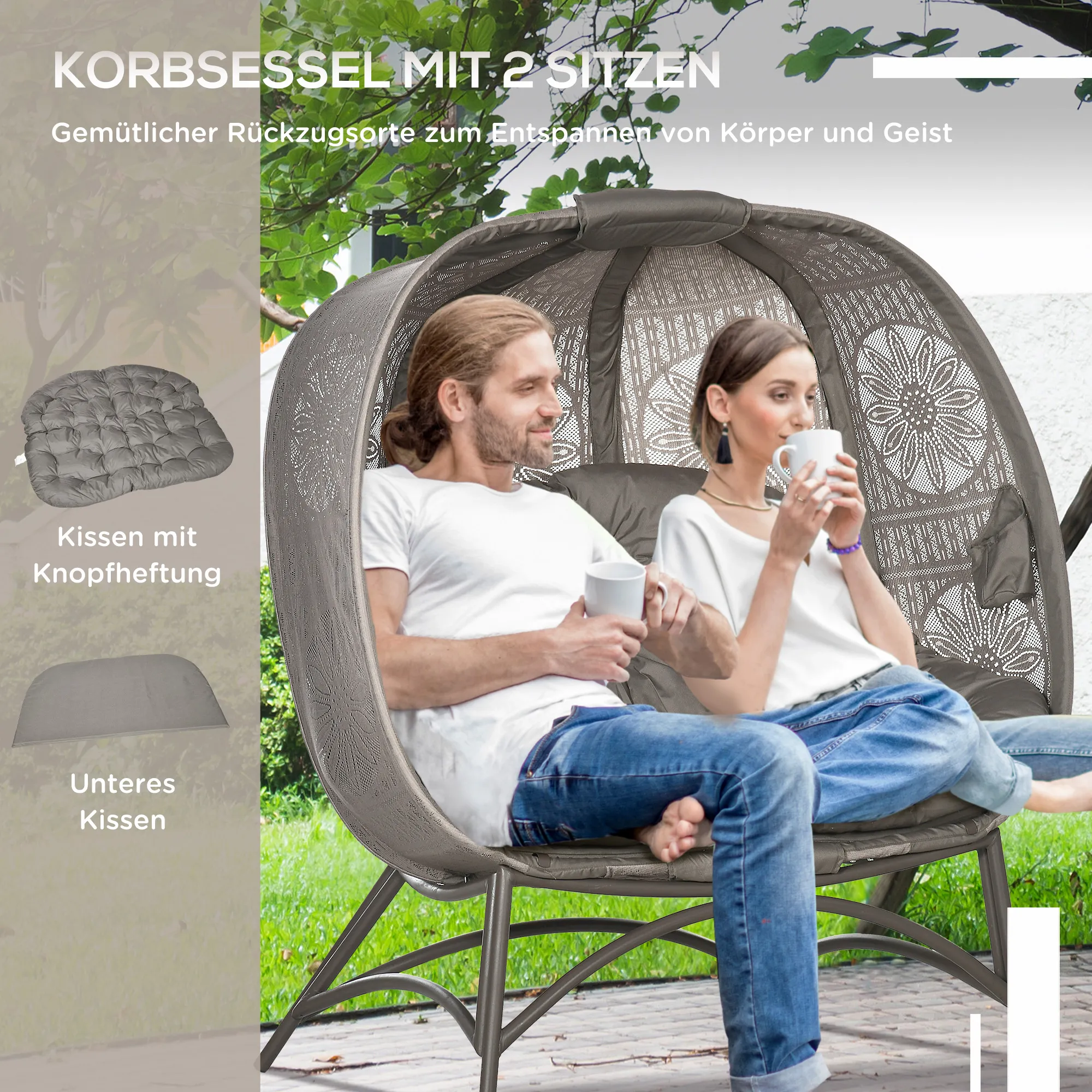 Gartenstuhl Sandbraun 126L x 75B x 142H cm für zwei Personen