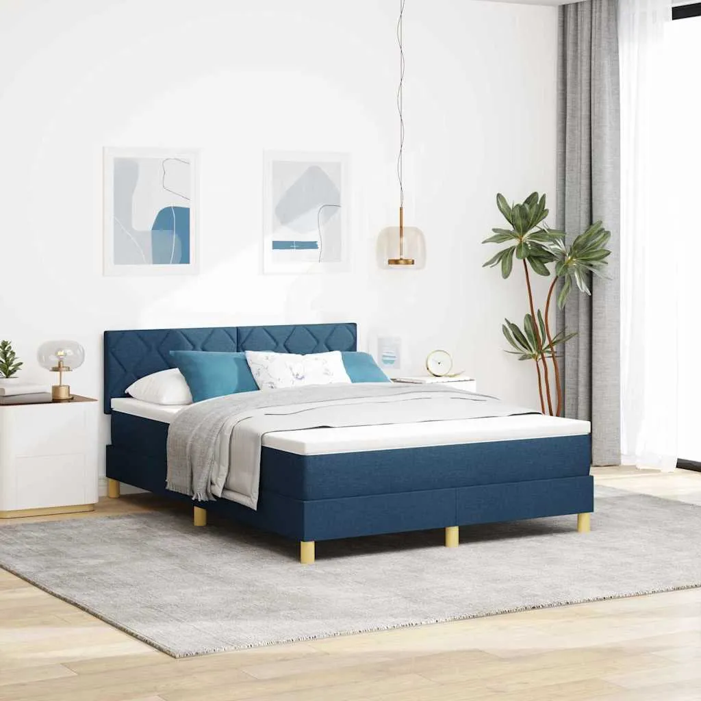 Boxspringbett Blau 140x190 cm mit verstellbarem Kopfteil