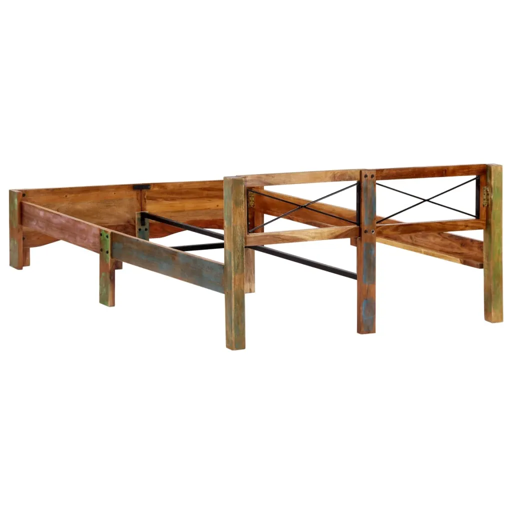 Vintage Bett aus massivem Altholz, 147 x 212 x 74 cm, poliert und lackiert