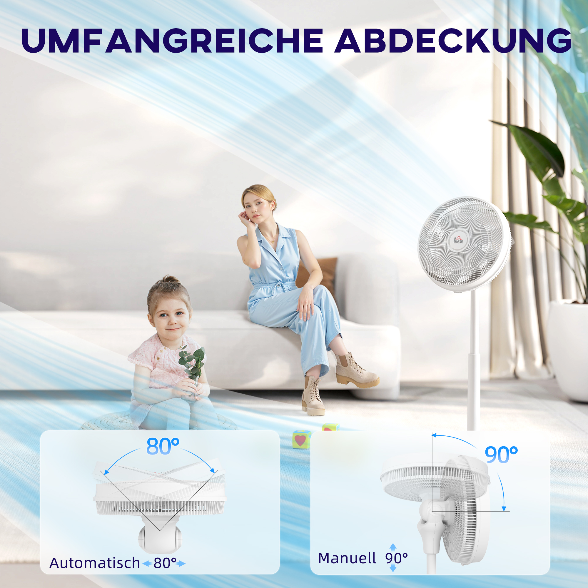 Standventilator Weiß 40L x 36B x 110H cm mit DC-Motor