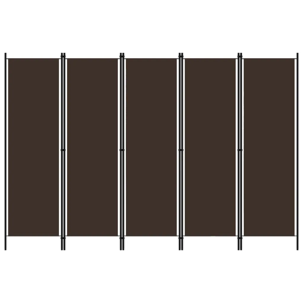 5-Panel Raumteiler Braun 250 x 180 cm mit Stoffschirm