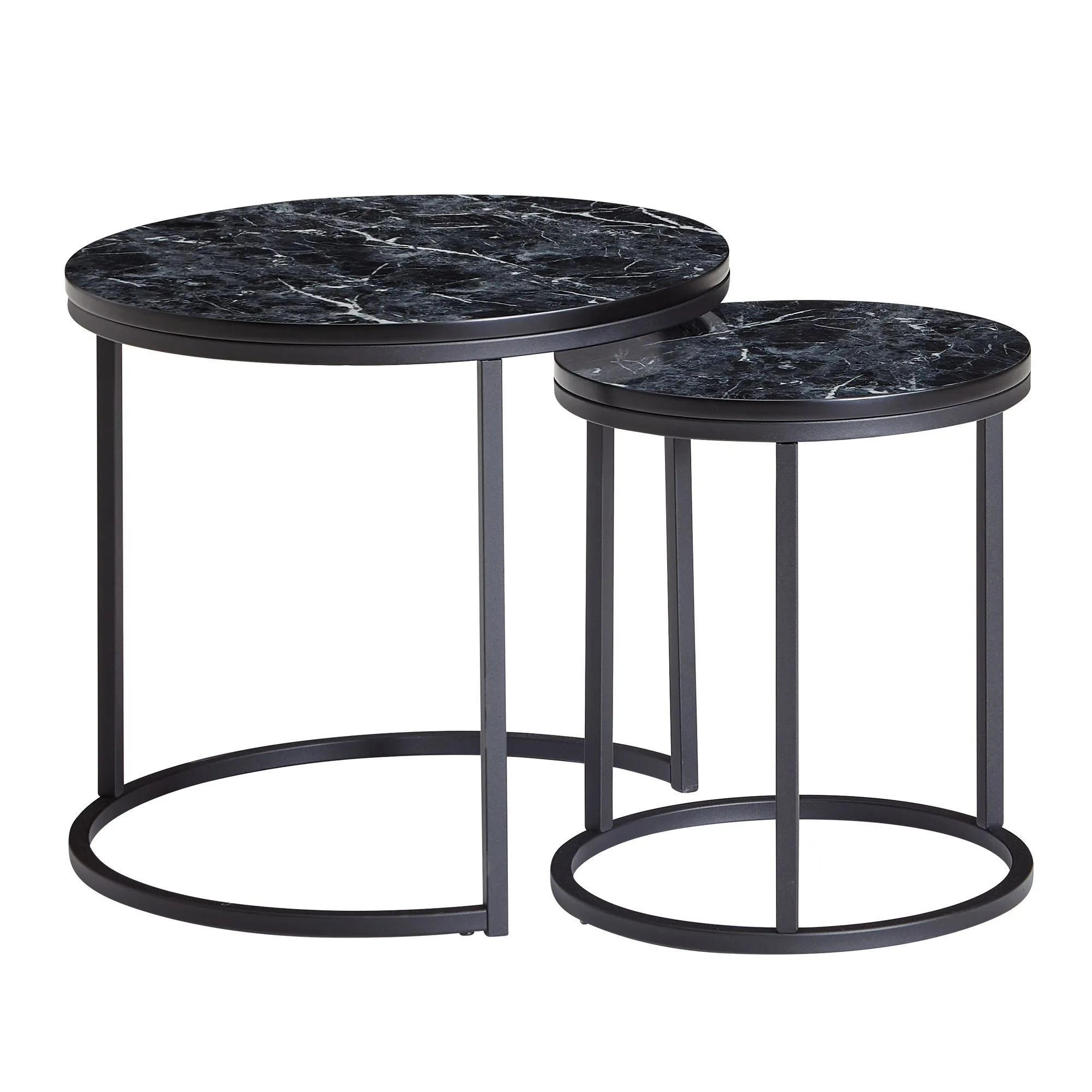 tinkaro Beistelltisch Set rund EVIN Marmor Optik schwarz Couchtisch Metalltisch