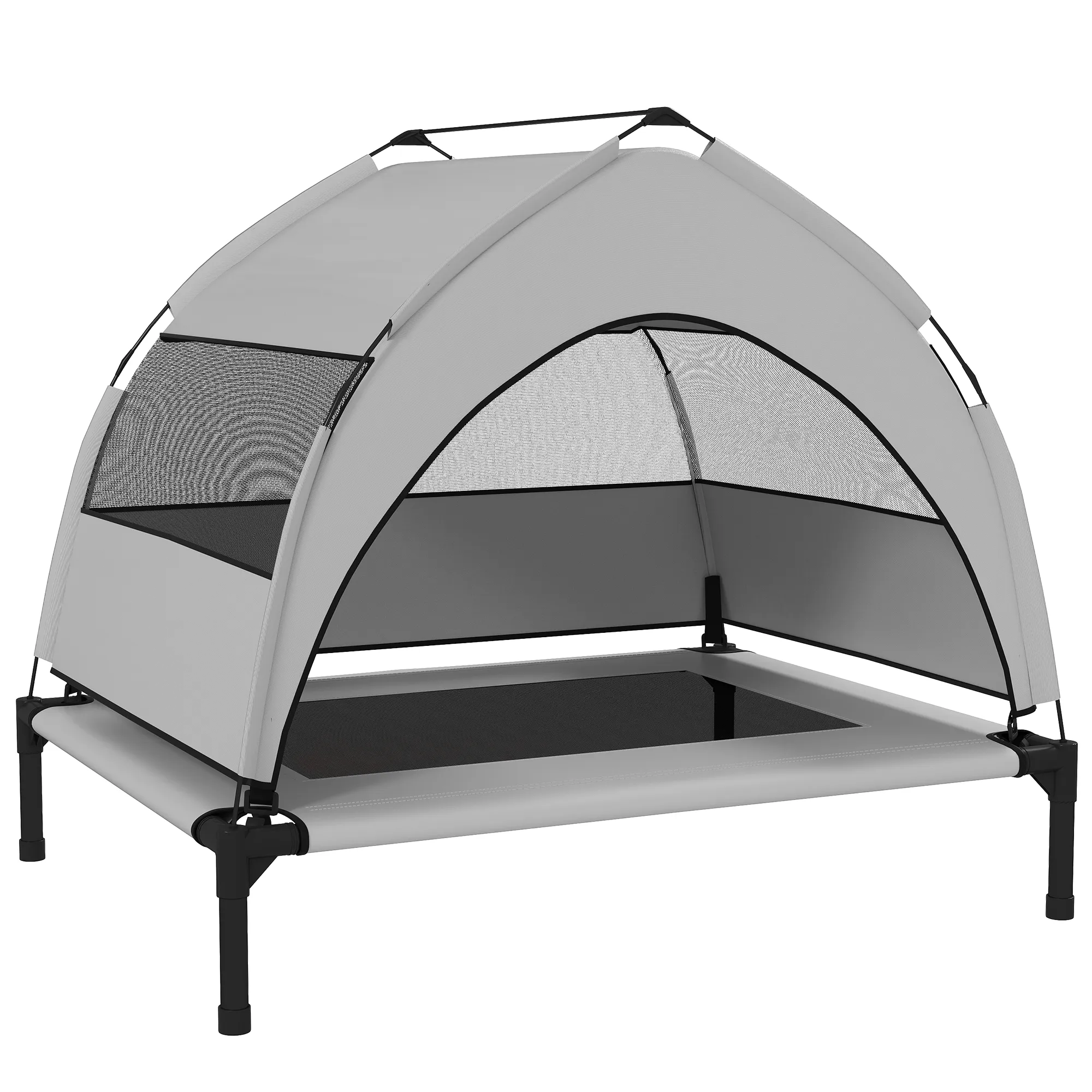Hundebett Outdoor erhöht mit Dach, Stahlrahmen, 76x61x70cm, Hellgrau