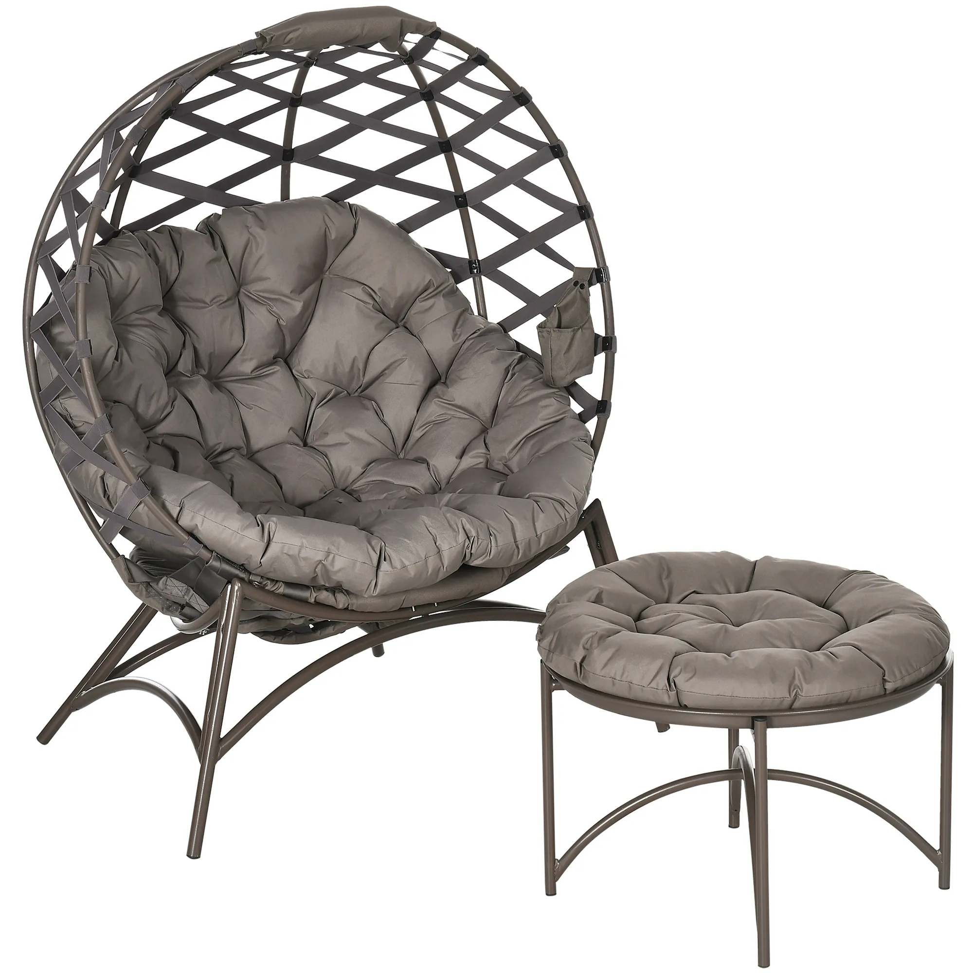 Gartenstuhl 118x75x142 cm Sandbraun mit Hocker und Kissen