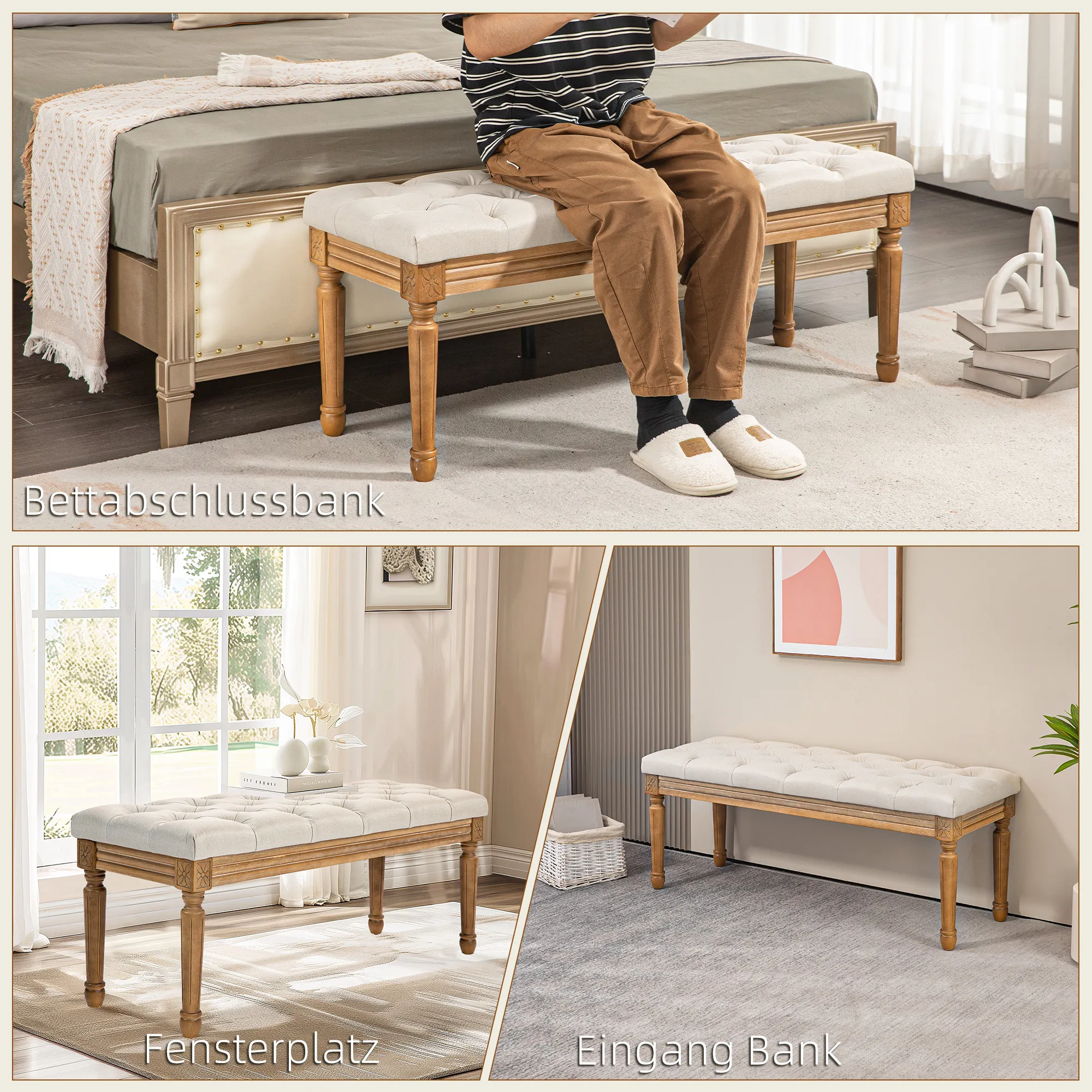 Elegante Bettbank 120x41x48 cm in Cremeweiß