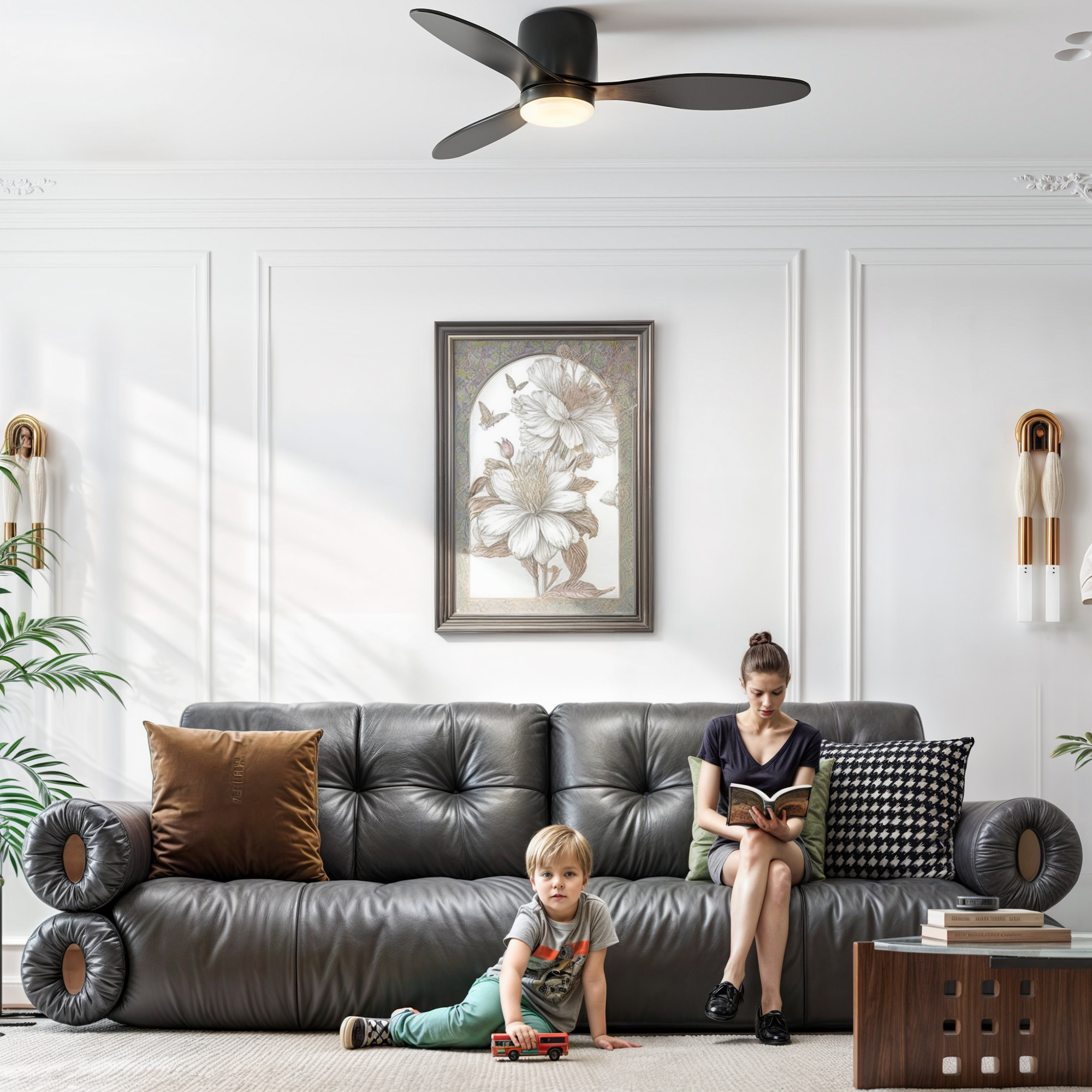 Deckenventilator mit Licht Ø115 cm Schwarz