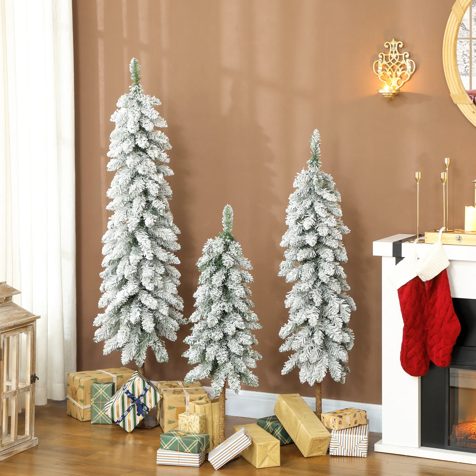 Künstliche Weihnachtsbäume 3er-Set verschneit Kunststoff Grün-Weiß