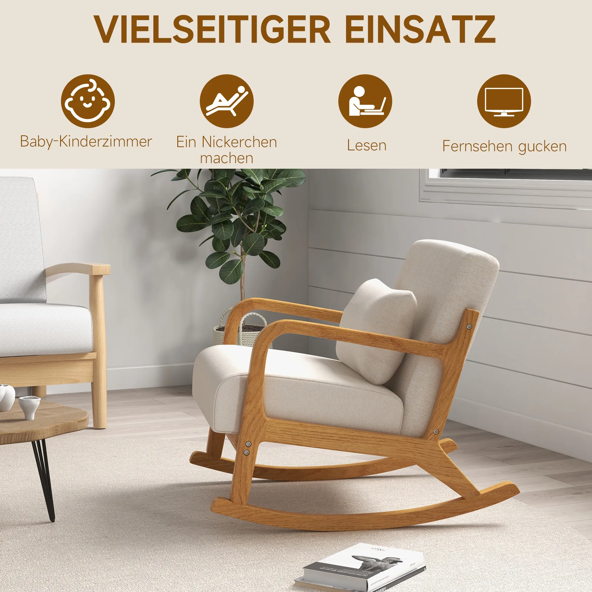 Relaxstuhl Creme+Natur 64,5L x 92B x 81,5H cm