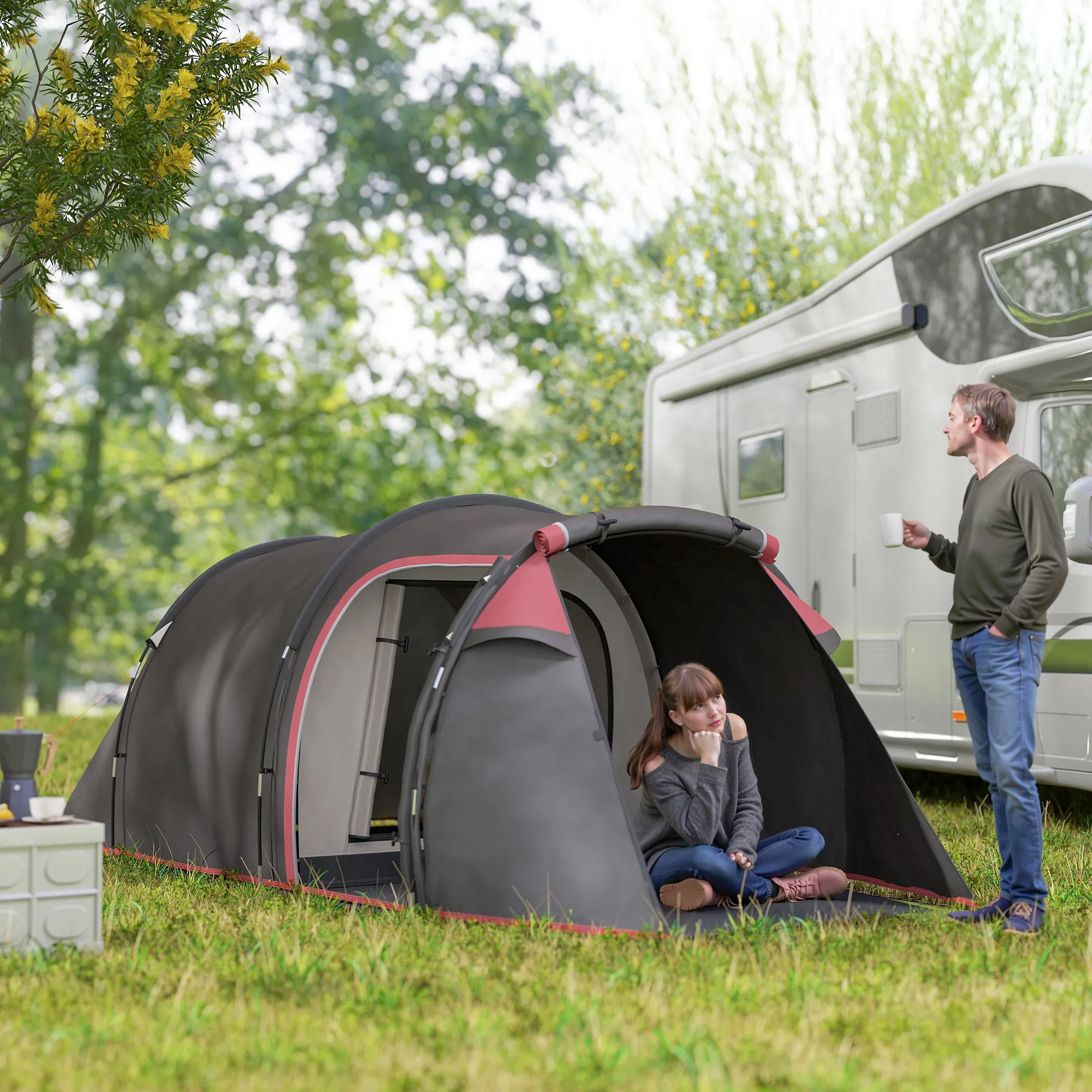 Campingzelt 2-3 Personen 426x206x154 cm Dunkelgrau