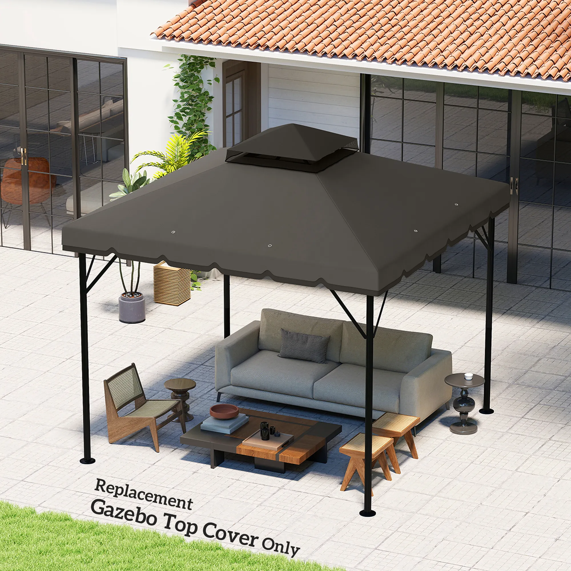 Ersatzdach 3 x 3 m Hellgrau+Dunkelgrau für Pavillon