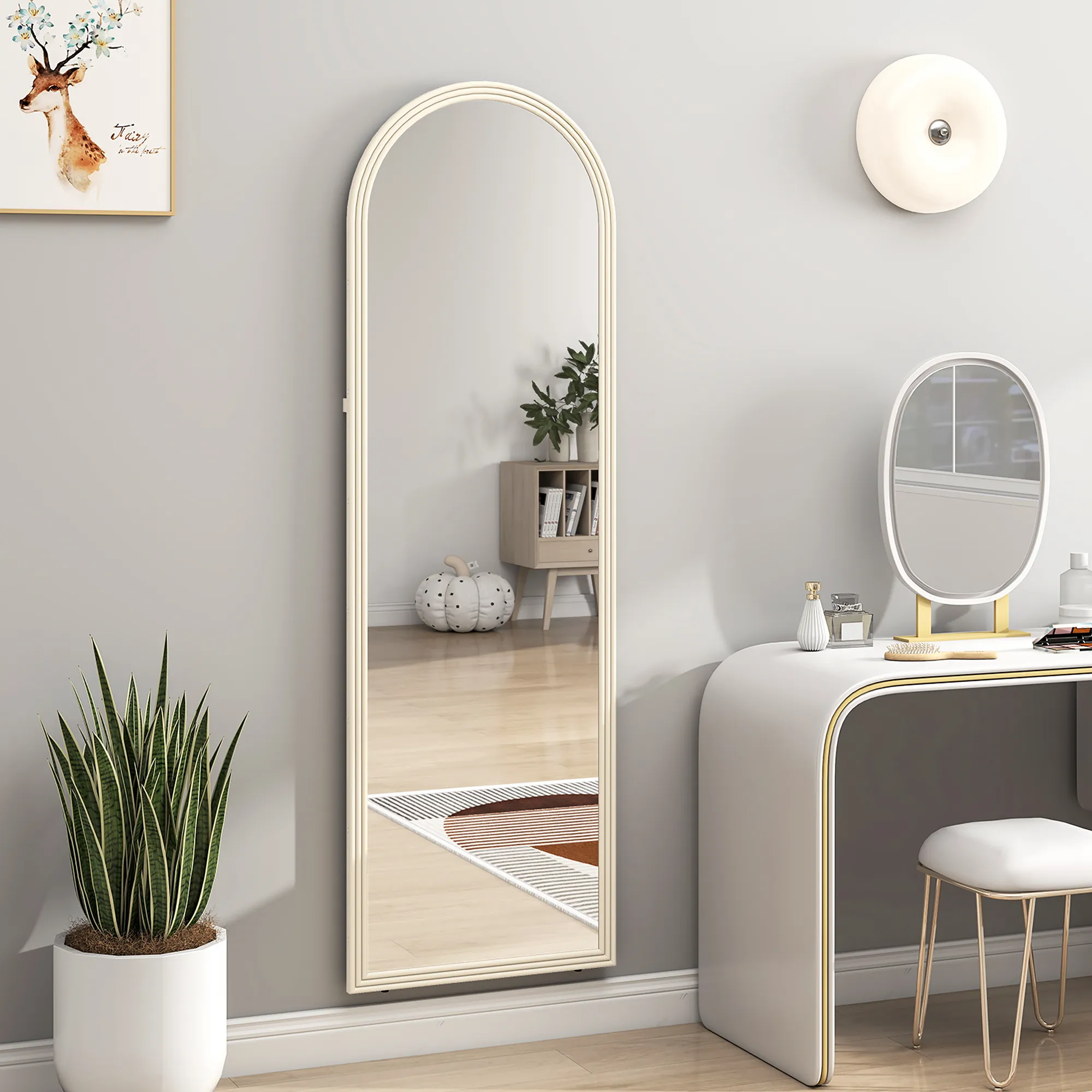 Bogenförmiger Standspiegel 50B x 3,7T x 160H cm in Weiß