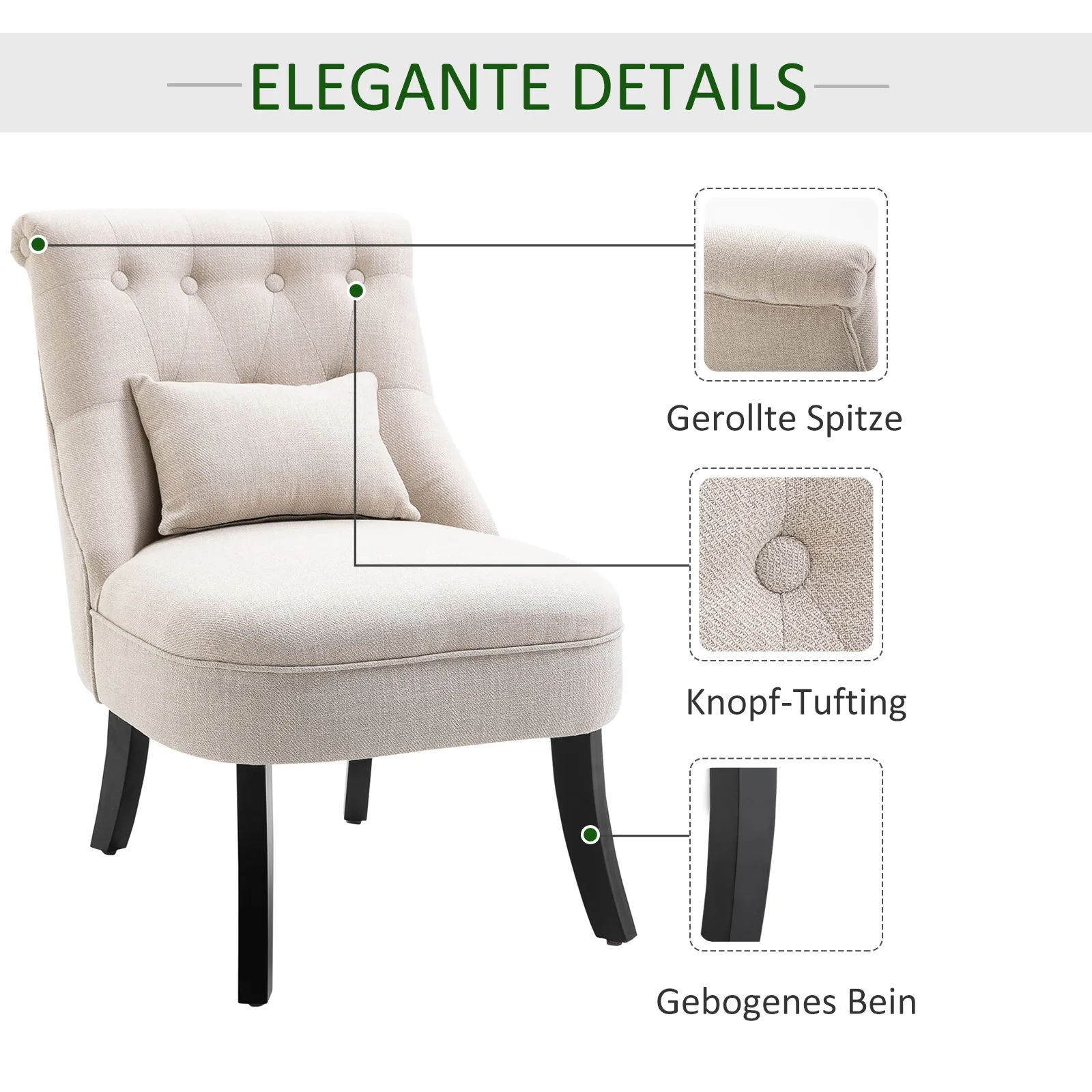 Eleganter Esszimmerstuhl 52,5x69x77 cm Cremeweiß