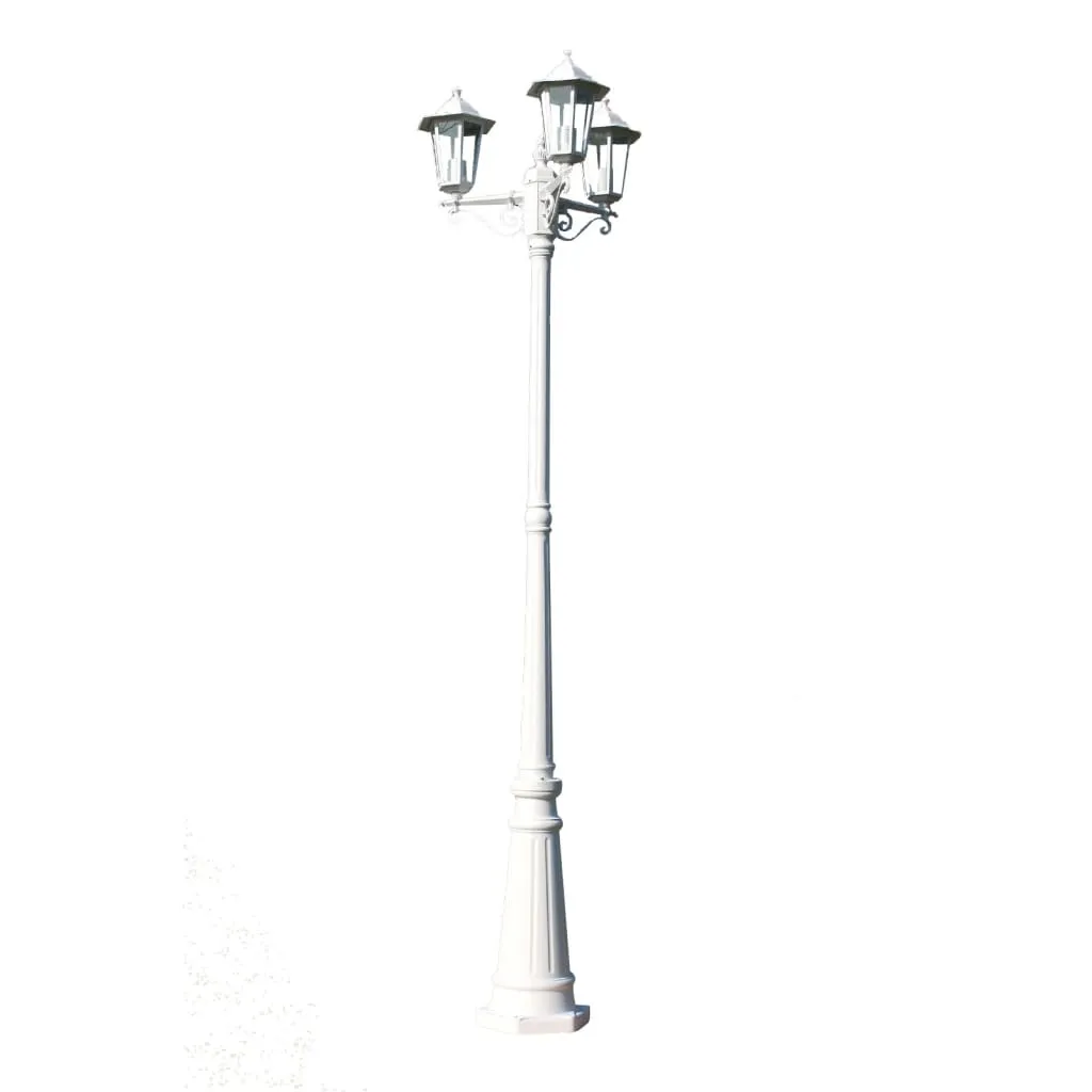 Garten-Mastleuchte 215 cm Weiß mit 3 Lampen und E27-Fassung