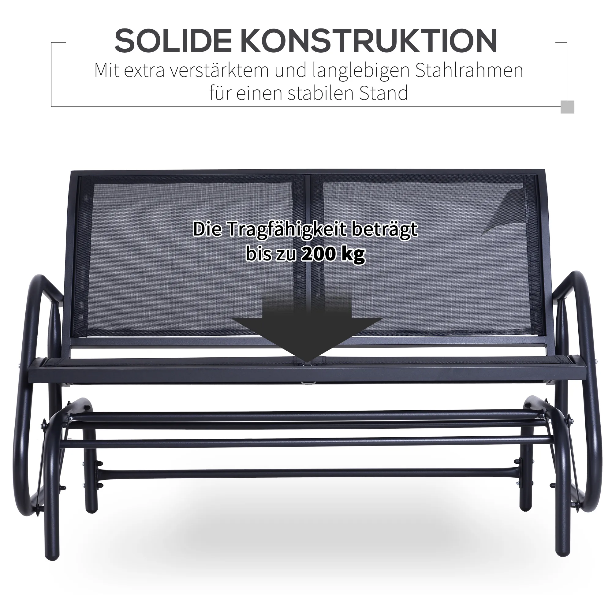 Klassischer Balkon Schaukelstuhl 120L x 70B x 85H cm Schwarz