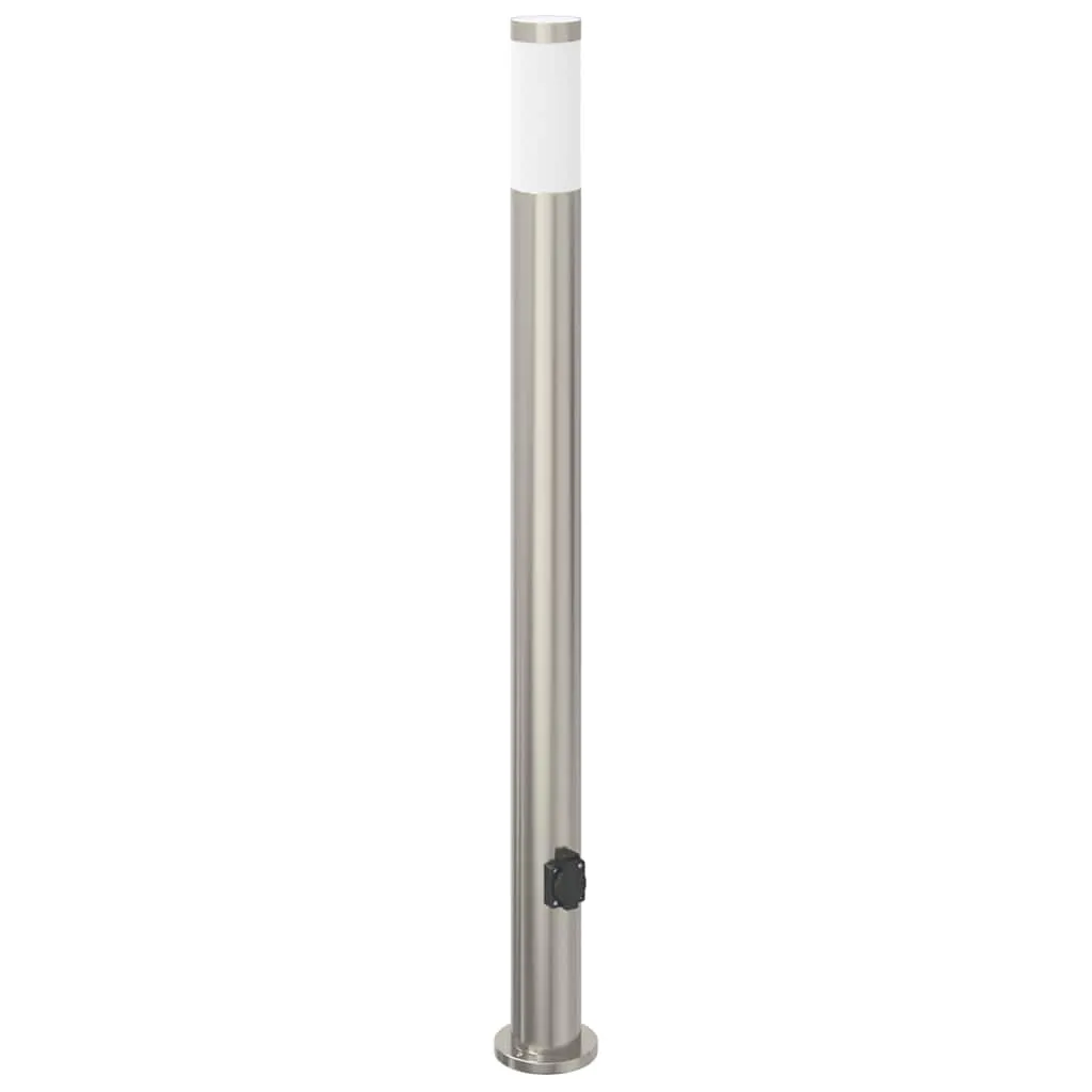Silberne Edelstahl Pollerleuchte 11x110 cm mit Steckdose und IP44
