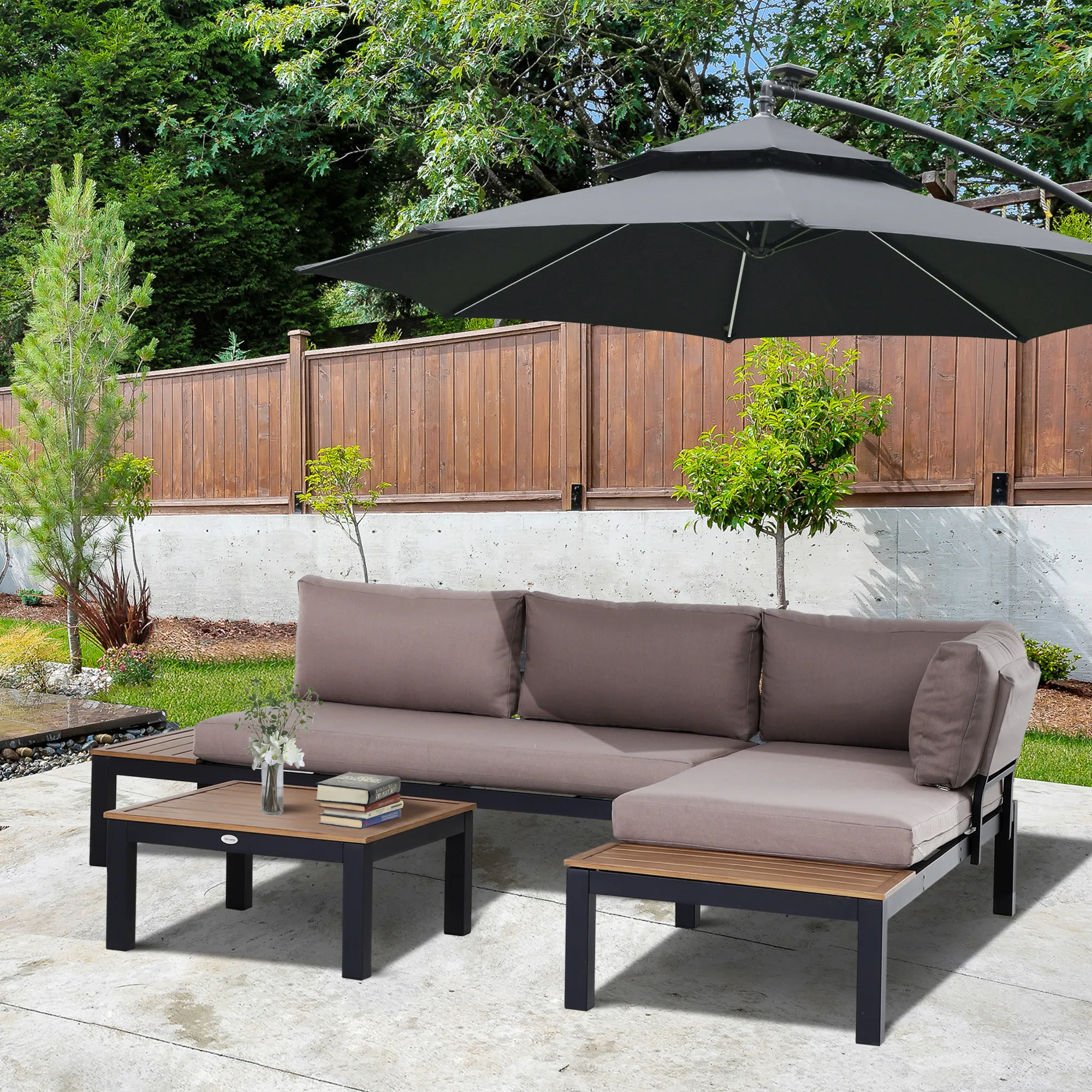 3-teiliges Gartenmöbel Set Grau 164x74x69 cm