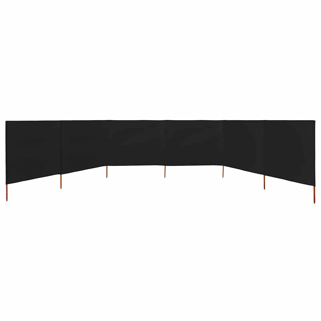 6-teiliger faltbarer Windschutz 800x80 cm Schwarz mit Massivholzpfählen