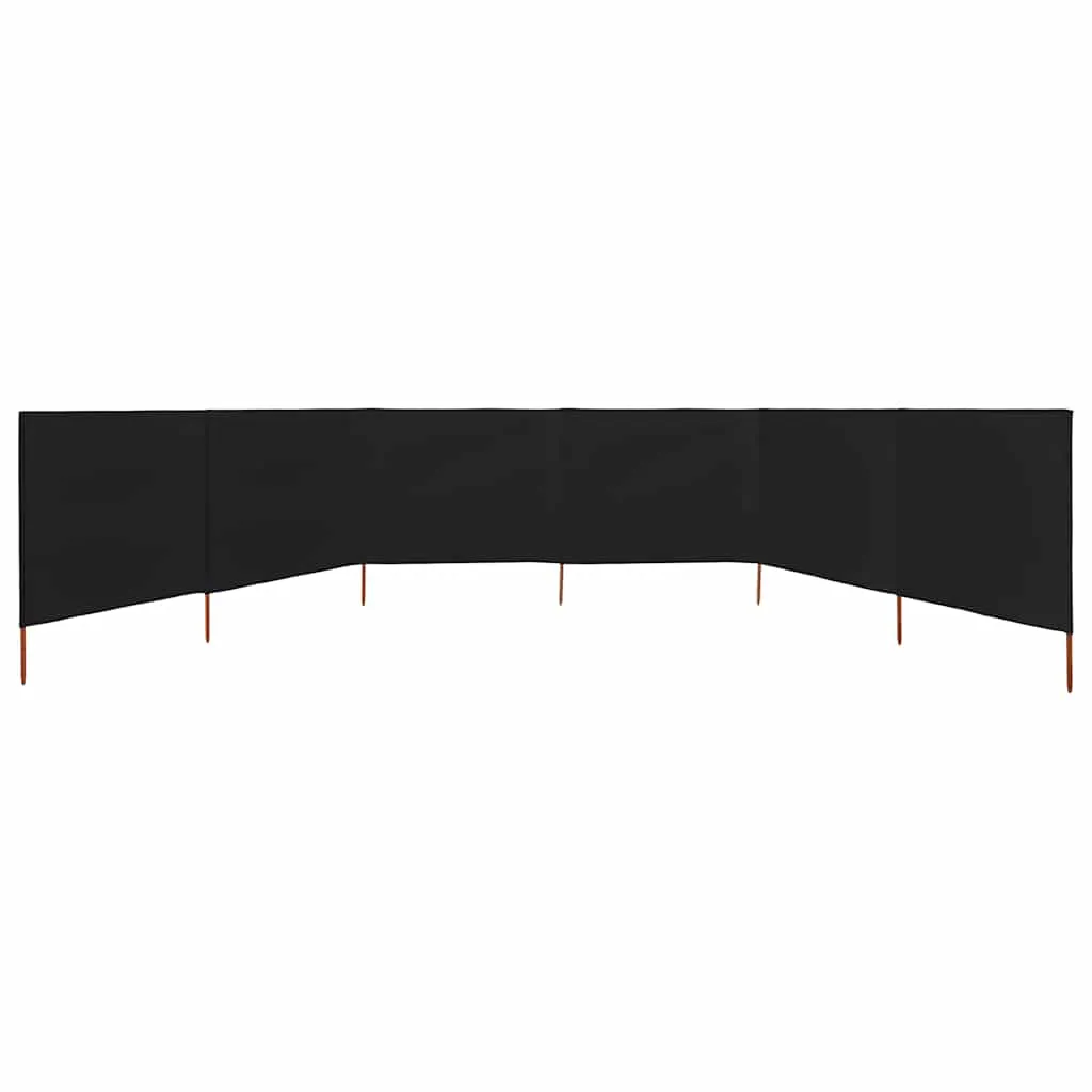 6-teiliger faltbarer Windschutz 800x80 cm Schwarz mit Massivholzpfählen