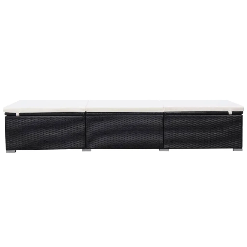 Poly-Rattan Sonnenliege 195x60x31 cm Schwarz und Cremeweiß