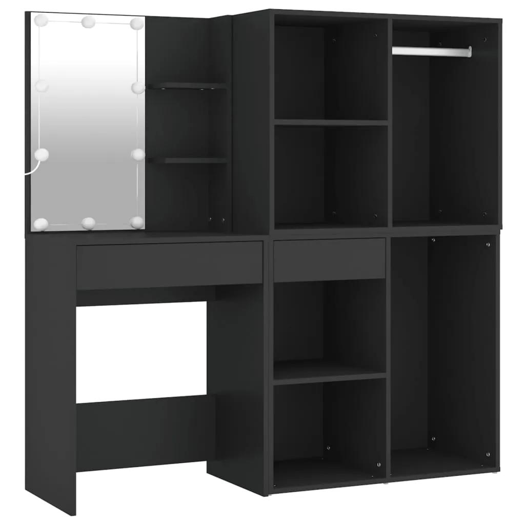LED-Schminktisch Schwarz 60 x 40 x 140 cm mit Schränken