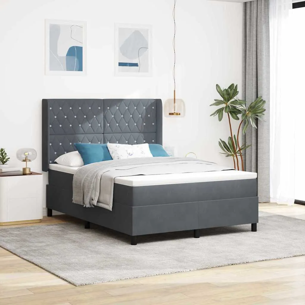 Boxspringbett mit LED-Beleuchtung, Samt, 140x200 cm, Dunkelgrau