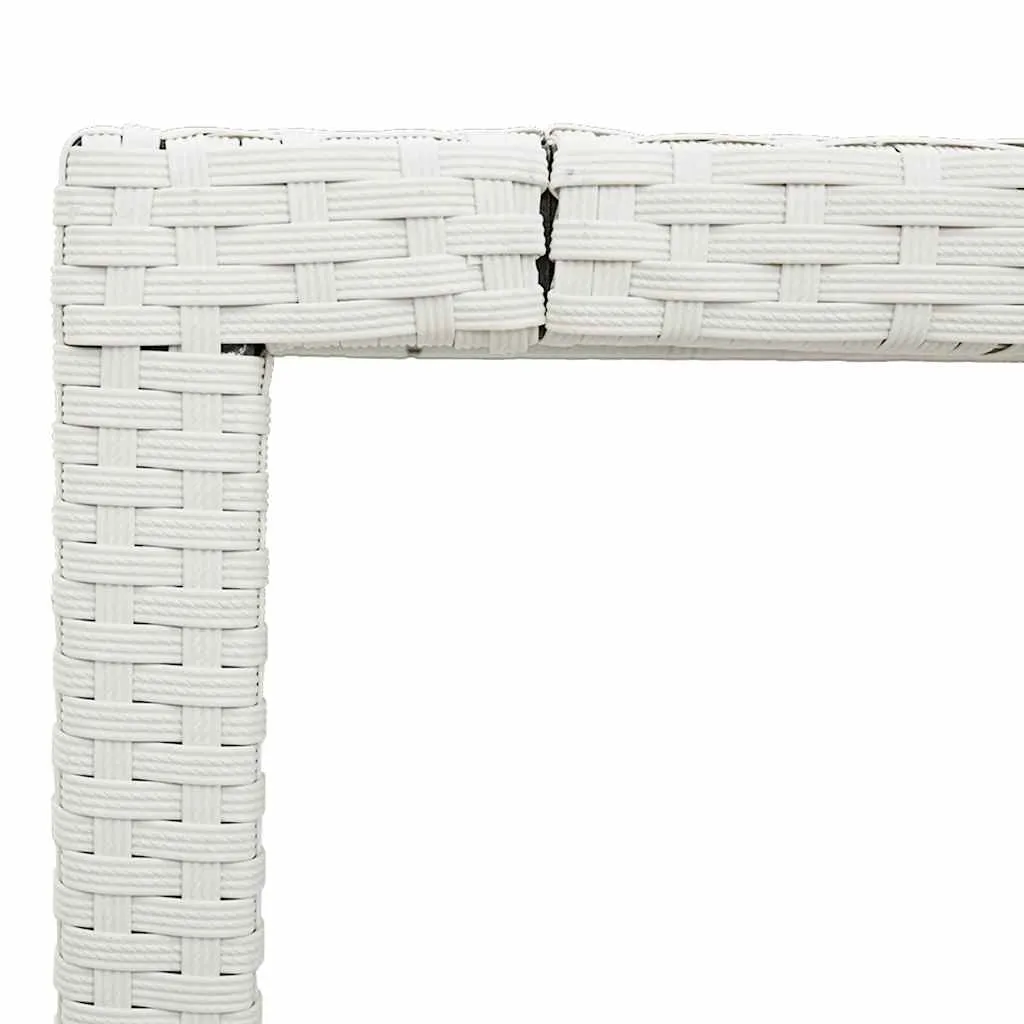 Gartentisch 190 x 90 x 75 cm Weiß aus PE-Rattan mit Glasplatte