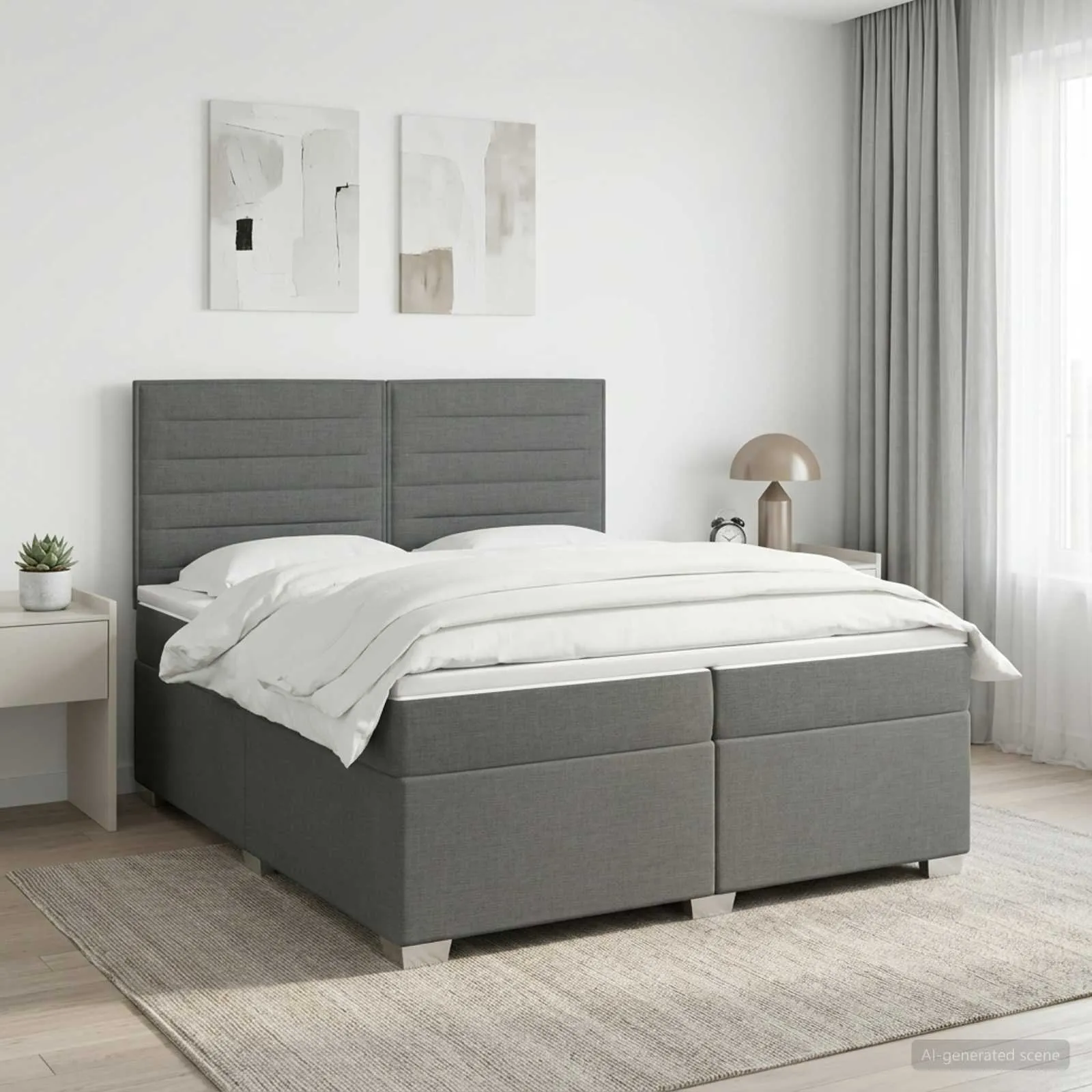 Boxspringbett 200x200 cm Dunkelgrau mit verstellbarem Kopfteil
